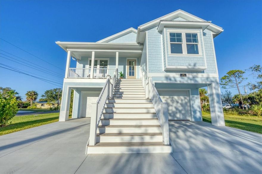 This brand-new coastal cottage construction is a true gem, offering the perfect blend of luxury, comfort, and waterfront living. Situated on over 1.2 acres of saltwater Rocky Creek Canal frontage, this Florida Cottage is ideal for those who want to enjoy the best of coastal living. Just 3 miles from the beach by car or a scenic boat ride away, you'll be able to experience the natural beauty of Florida every day. The home features 3 spacious bedrooms and 2 bathrooms, with soaring 10-foot ceilings and 14.5ft to the peak of the cathedral. The attention to detail is evident in every corner, from the impact windows and doors to the energy-efficient spray foam insulation. The structure boasts a concrete stemware foundation, Hardi siding on the second floor, with Hardi Soffits and Azek trim, offering both durability and style. The tongue-and-groove porch ceilings on the upper level and the 5V metal roof add a charming touch to the exterior. Property is in Englewood Gardens Subdivision offering membership if available to the Englewood Gardens Beach Club Inside, you'll find engineered hardwood floors on the second floor and elegant ceramic tile on the ower level. The kitchen is a dream, with a large 9-foot island, custom cabinetry, and a powerful custom hood vent—perfect for cooking and entertaining. The open layout flows seamlessly, making it ideal for both relaxing and hosting gatherings. The luxurious primary bedroom offers a peaceful retreat, with a reading nook bench that overlooks your expansive acreage. The ensuite bathroom is equally impressive, featuring a walk- in shower, freestanding soaking tub, walk-in closet, and his-and-her sinks with LED mirrors for extra lighting and modern appeal. The outdoor living space is just as spectacular, with a large pool area and expansive patio—perfect for lounging and enjoying the Florida sunshine. It’s alsoplumbed for an outdoor kitchen, should you decide to add one. Walk down the composite dock, where you can fish, relax, or simply take in thestunning views. With the western-facing rear exposure, you’ll have the pleasure of watching breathtaking Florida sunsets every evening. This home truly offers the best in Florida living, with all the modern conveniences, natural beauty, and a serene setting. Whether you're looking for a peaceful retreat or a place to entertain, or room for a large detached garage, or RV Parking this property has everything you need. Don't missyour chance to own this exceptional waterfront home!