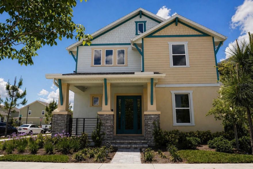 Welcome to this custom, never-lived-in residence in the heart of Laureate Park, gracefully positioned on a premium corner lot overlooking a beautifully landscaped mew and walking path. Built in 2025, this home showcases refined coastal architecture, highlighted by stately stone columns and a charming covered front porch that create a warm yet elevated sense of arrival. 

Inside, a sense of effortless elegance unfolds. Wide-plank luxury vinyl flooring, expansive windows, and a thoughtfully designed open-concept layout create a light-filled and inviting atmosphere. The kitchen is both refined and functional, featuring stone countertops, under-cabinet lighting, built-in stainless steel appliances, a designer vent hood, and a walk-in pantry—all seamlessly flowing into the dining and living areas, offering the ideal setting for both everyday living and effortless entertaining.

The main level is designed with flexibility and comfort in mind, offering two well appointed guest bedrooms connected by a Jack & Jill bath, a private office with French doors, and generous storage spaces and a convenient laundry room. Upstairs, a generous and versatile loft provides  the perfect backdrop for a secondary living space, media room, or play area, adapting easily to your lifestyle.

The primary suite serves as a serene retreat, offering peaceful views, a spacious walk-in closet, and a spa-inspired bath complete with dual vanities and a glass-enclosed shower. Two additional bedrooms and a full bath complete the second floor, providing comfort and privacy for family and guests alike.

Step outside to enjoy the covered rear patio, leading to a detached 2.5-car garage with additional storage, a paver walkway, and low-maintenance landscaping designed for easy living.

Beyond the home, Laureate Park offers an unmatched vibe and lifestyle. Residents enjoy access to the Aquatic Center, resort-style pools, LP Fit fitness center, and over 44 miles of scenic trails. Ideally located in Lake Nona’s Medical City, you’re just minutes from the VA Hospital, Nemours, top dining, shopping, and entertainment, with convenient access to major highways, Orlando International Airport, the USTA National Campus, and Central Florida’s world-renowned attractions and beaches.

This residence presents a seamless blend of modern luxury, thoughtful design, comfort, and an exceptional community setting—an all in one opportunity in one of Orlando’s most sought-after neighborhoods.

Schedule your private showing and experience elevated living firsthand