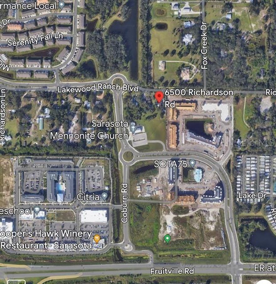1.04 acres zoned (PED) Planned Economic Development located in the area of major development in popular Lakewood Ranch. Flood zone X, outside 100/500 year floodplain. Can be assembled with 3 additional contiguous parcels for a total of 3.31 acres. (2190 Lakewood Ranch Blvd – PID 0214150008, 6440 Richardson Rd – PID 0214150006 and 6480 Richardson Rd. – PID 0214150010). This property and the 3 contiguous properties are being sold as Vacant Land and the house structure will be sold at zero value. This is the highest and best use of land with PED zoning. Near shopping, restaurants, and plenty of progress.

House being included at zero value. The value is in the land. There will be no showings in house or other improvements.