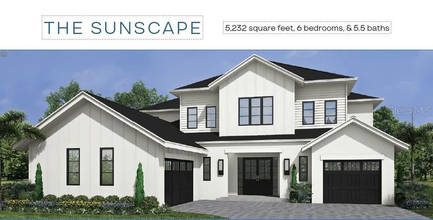 Pre-Construction. To be built. Introducing the Sunscape by Element Home Builders located in the Windermere areas newest luxury community, Lake Sheen Sound. The spacious 5,232 square feet layout of this stunning custom home perfectly accommodates its 6-bedroom, 5.5-bathroom design. The welcoming entryway offers immediate views of the sizeable lanai and pool area. The home’s open plan features a gourmet kitchen with a huge kitchen island and walk-in pantry with ample storage. A formal dining room just off the kitchen is ideal for entertaining, offering ample space for a large group of guests. Just off the great room is the primary suite with a seating area and luxurious spa-like bath complete with soaking tub and large beautifully tiled shower, perfect for unwinding. The walk-in closet is extensive with custom built in features and offers enough room for all your clothing along with additional storage space. Upstairs are four spacious, additional bedrooms with ample closet space plus two additional bathrooms. A game room is the center of the upstairs area and offers ample space for the kids to entertain friends, movie or game night. Outside of the lanai is an incredible outdoor dining area with a spectacular summer kitchen perfect for entertaining on warm summer evenings. A powder room for added comfort is accessible from the lanai as well. To complete the beautiful outdoor area, a sparkling heated pool and paver deck with open views. This exquisite home offers two separate garages, one equipped for two vehicles and the other for a single vehicle. A mud room off the 2-car garage is an added convenience. Lake Sheen Sound by Element Home Builders is a meticulously planned enclave of 14 exclusive homes including three, generously sized one-acre lakefront homesites and 11 interior lots. The lush landscape will offer a scenic, private setting, designed for the utmost luxury and comfort desired by any homeowner.