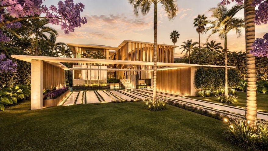 Pre-Construction. To be built. Experience the pinnacle of Sarasota Bayfront living in this architectural masterpiece by internationally renowned Choeff Levy Fischman. Framed by cinematic sunsets, this 7-bedroom, 8 bath and 2 half bath modern estate blends sculptural design with resort-style amenities.

A serene reflecting pond and cascading water wall set the tone for the home’s tranquil elegance. A two-story entry foyer leads into a stunning living space anchored by a striking ribbon fireplace and expansive glass capturing endless Bay views. The open layout flows seamlessly to the dining area, bar, executive office, and private theater, creating an ideal environment for luxurious living and entertaining.

The sleek open kitchen is accompanied by a pantry/staff kitchen, lounge, and breakfast area that connect effortlessly to the outdoor expansive grade-level and upper terraces, a shimmering swimming pool, hot spa, fire pit lounge, and a covered summer kitchen with alfresco dining.
Wellness is elevated with a dedicated gym, gym bath, sauna, and steam/shower, while a staff suite, multiple laundry rooms, and a four-car garage add convenience. A full elevator services all levels.

The private suites are thoughtfully designed. A luxurious mini–primary suite offers a balcony, glass-enclosed shower, floating tub, and walk-in wardrobe. The primary suite features a spa-inspired bathroom with another glass shower, floating tub, and an impressive wardrobe. Additional bedrooms include en-suite baths, walk-in closets, sitting areas, and balconies.
Completing this exceptional residence is a rare rooftop turf lounge, offering breathtaking panoramic Sarasota Bay views. 
All just moments from Sarasota’s world-class dining, shopping, award-winning beaches, and premier performing arts. *The adjacent north parcel is also available for purchase at $5,500,000, offering a valuable opportunity for expanded ownership or future development*