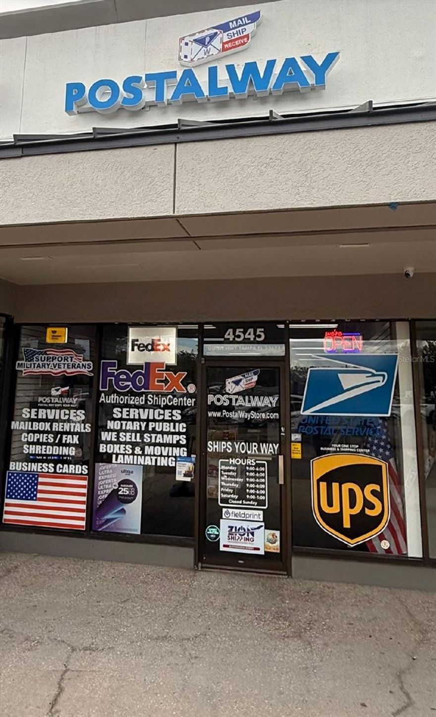 Business with unlimited opportunities. You have system for send packages for FEDEX, UPS, USPS , sale of mail box space in place and virtual .Photocopy services. The company send packages to many countries in their own shipping boxes. Sell lottery tickets. Sell of sodas and many more products. Send money through Western Union .The owner of the store could teach  the person buying the business a complete week. After that she will receive support from the person that support the systems. Opportunity for aggregate legal services such income tax and notarization. Actually they do services for finger prints. This sale is only for the business not real estate property.