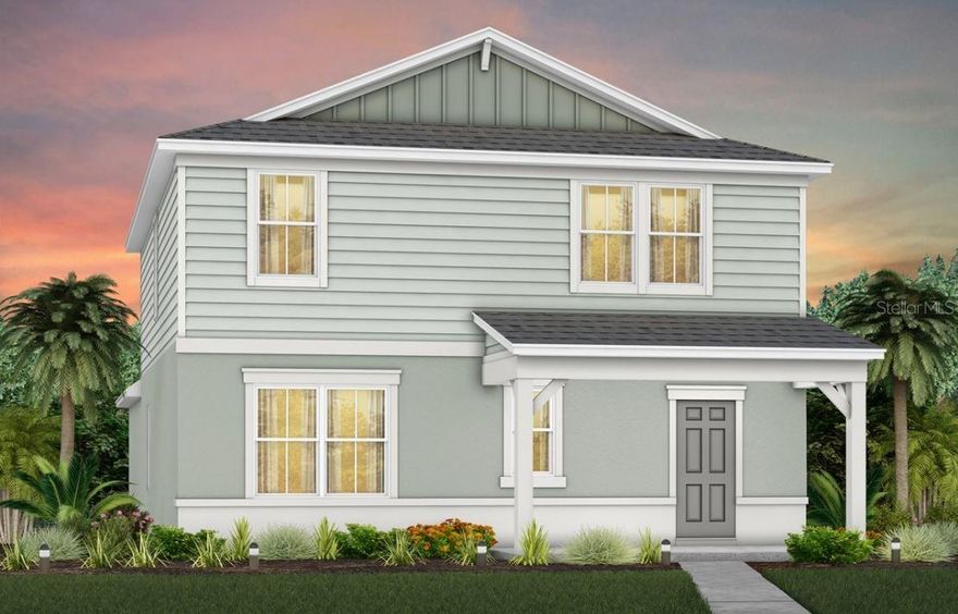 Under Construction. Explore The Landings at Live Oak Lake, a new single-family home community blending city charm with a distinct identity, all without a CDD. Situated between downtown St. Cloud and Lake Nona, it offers private amenities such as a pool & cabana, playground, trails, and playfield amidst serene ponds and conservation homesites.
Welcome to the luxurious Mabel bungalow, a stunning new construction that perfectly blends modern design with everyday convenience. This coastal-inspired home offers 4 bedrooms, 3 bathrooms, a loft, a covered lanai, and a 2-car rear-load garage. Upon entry, you'll be greeted by a grand foyer with ample storage, including two closets, leading into an open-concept living space. A private hallway off the foyer offers a guest bedroom and full bath, creating an ideal space for visitors. The heart of the home unfolds into a spacious kitchen, café, and gathering room, with seamless access to the covered lanai—ideal for indoor-outdoor living. The chef’s kitchen is a true standout, featuring a large center island, corner walk-in pantry, and Whirlpool stainless steel appliances, including a vented microwave and a refrigerator. Elegant white cabinetry, a decorative tile backsplash, and quartz countertops complete the space, ensuring both style and functionality. Upstairs, the luxurious owner’s suite provides the perfect retreat, tucked at the rear of the home for ultimate privacy. The spa-inspired en suite bathroom boasts a glass-enclosed shower, a quartz-topped dual vanity, and a spacious walk-in closet, creating a sanctuary of relaxation. Two additional bedrooms, sharing their own dedicated hallway, offer added privacy and comfort, while a full bathroom serves the space. The second floor also includes two linen closets, a laundry room, and a large loft area—ideal for flexible living. Thoughtful luxury touches throughout the home include tile flooring on the first floor (except the first-floor bedroom, which features plush, stain-resistant Shaw brand carpeting), carpeting on the staircase and second-floor bedrooms, and pre-wiring for pendant lighting. Smart technology features like a smart thermostat, smart doorbell, and additional LED downlights ensure this home is as advanced as it is beautiful. For added convenience from day one, this home comes complete with 2" faux wood blinds, as well as a washer and dryer! This exquisite home offers the ultimate in luxury, convenience, and modern design—everything you need to live and relax in style.