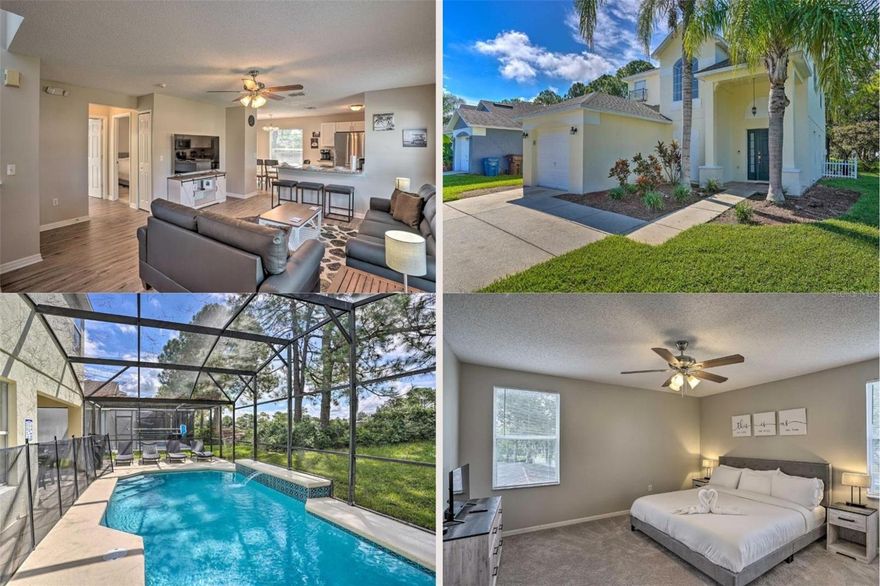 Welcome to a home that feels like a vacation! This 4 bedroom, 2 bath home is nestled in the Southern Dunes Golf Community. You'll find yourself close to parks, Central Florida cities, culture, and history. The property has a spacious Guest Master on the first floor connecting to a full bathroom which also has a sliding door to the screened in pool overlooking the pool and golf course. Upstairs you have two additional bedrooms with plenty of space and sleeping arrangements, a working station for remote work or for the kids to do homework, and a spacious Master Bedroom overlooking the Golf Course. This corner unit lot has convenience close to shops, Florida attractions, as well as space, amenities, and a cozy set up for the perfect retreat. Property provides unique leasing arrangement of a year or less, see how we can accommodate your next stay in Central Florida!