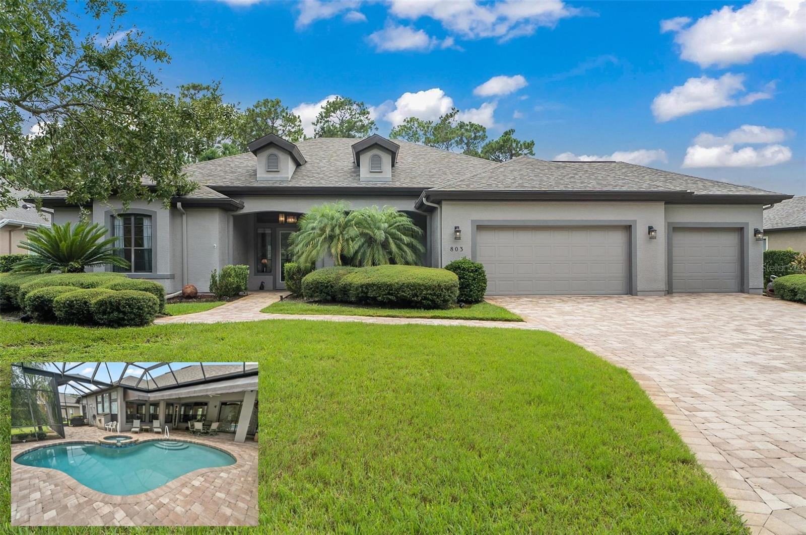 Discover Plantation Bay and Fall in Love! This stunning Grand Westminster model home makes a striking first impression with its expansive paver driveway and walkway, guiding you to an elegant and welcoming entryway. Step through the etched-glass front door, beautifully framed by windows that fill the entryway with natural light. Inside, you'll find a spacious and inviting layout enhanced by soaring ceilings, elegant light fixtures, recessed lighting and detailed crown molding throughout. This beautifully updated 4-bedroom, 2-bath split floor plan features brand-new hardwood flooring that flows seamlessly across the entire home. The living room overlooks the pool and serene conservation area, while the family room features a cozy gas fireplace with a custom mantle, beautifully framed by elegant glass-etched windows that bathe the space in natural light. The chef’s kitchen features 42-inch Solid Wood Cabinets, new Granite countertops, double basin sink, tile backsplash, stainless steel appliances, and a generous pantry with pull-out drawers for all your culinary needs. A charming breakfast nook with a large glass window provides tranquil views of the pool—perfect for your morning coffee. Retreat to the luxurious master suite, complete with double tray ceilings and sliding glass doors that open to the lanai. The ensuite bath features double vanities, water closet, a garden tub, separate shower, and his and hers walk-in closets. Step outside to your own private Oasis: an extended, screened-in paver lanai featuring a stunning heated pool and spa. With a custom extended awning providing added shade and comfort, making this the perfect space for both entertaining and unwinding with family and friends. And let’s not forget the oversized 3-car garage—plenty of room for your vehicles, tools, golf carts and all the toys you love.
Additional Highlights Include: New Roof 2024, New HVAC 2023, Water Heater 2015, Extended Screen Enclosure/pavers 2022, Rain gutters, Energy efficient solar window shades in all rooms, Smart Panel, Exterior Painted, Central Vacuum System, Security system, Sprinkler system, Whole house water filtration system, Wired Invisible Fence for Pets, Utility Room with Sink and Cabinetry, Pull down stairs to attic, All smoke detector batteries replaced 7/24/25 and Peaceful Preserve Views in Front and Back for added privacy and serenity.
Experience resort-style living every day in this vibrant, golf cart friendly gated community of Plantation Bay Golf and Country Club, where lower Flagler County taxes and optional club memberships give you the freedom to enjoy resort-style living at your own pace. Just steps from your door, indulge in 45 holes of championship golf, 9 tennis courts, 10 pickleball courts, multiple dining venues, a resort-style pool and spa, fitness center, scenic walking trails, and the brand-new $30 million Founder’s Clubhouse. This is your chance to own a home in one of Florida’s most desirable communities. Why wait? Schedule your private showing today! **Home comes fully furnished at no additional cost to the buyer; however, can be removed upon request**