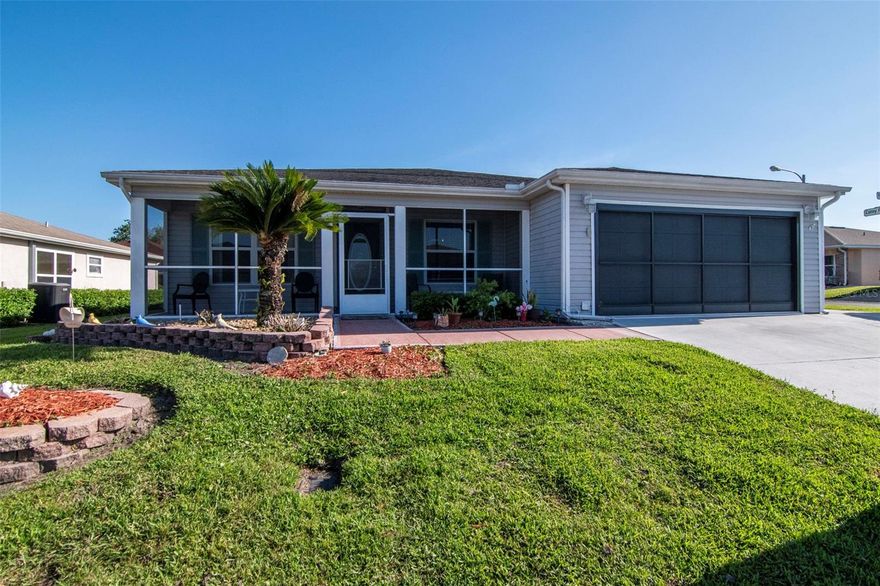 **This house comes with a REDUCED RATE through List & Lock™. This is a seller’s paid rate-buydown that reduces the buyer’s interest rate and monthly payment. Terms apply, see disclosures for more information.**

Looking for a beautifully maintained home in one of Florida’s premier gated 55+ communities? This immaculate 2-bedroom, 2-bath plus office/flex room residence sits on a desirable corner lot and offers both comfort and convenience in a vibrant, friendly neighborhood. The home features attractive landscaping, a sliding garage door screen, a screened and tiled front porch, and a welcoming entry. Inside, you’ll find a light-filled open great room, an eat-in kitchen with breakfast bar, a flexible den space, and a split-bedroom floor plan for added privacy. Additional highlights include a newer A/C (2 yrs old), water heater (4yrs old) and water softener. This home is truly move-in ready, clean, well-cared for, and waiting for its next owner. 
Enjoy this resort-style living with a manned gate entrance, multiple pools, two community centers, two golf courses, dog parks, tennis courts, a fitness center, golf cart parking, and a full calendar of planned activities all with very reasonable HOA fees. Don’t miss this opportunity schedule your showing today!