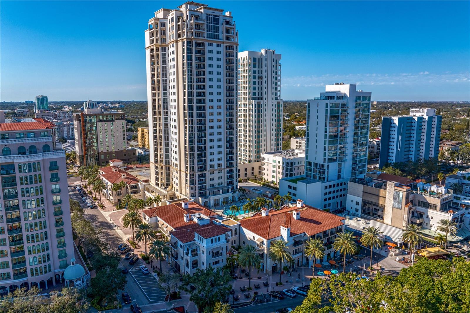 NEW LISTING: Beautiful completely remodeled condo at the Parkshore Plaza in Downtown St Pete. One-of-a-kind top quality renovation that is both modern and timeless today. Truly gorgeous from floor to ceiling, every room and detail is designed to showcase light, quality and a keen sense of the aesthetics. This condo is a "must see"! Spacious, and quietly luxurious with a soft textured palette highlighting the waterfront and the skyline. Gorgeous DuChateau engineered flooring, electronic blinds throughout, all new light fixtures, beautiful fireplace area (electric fireplace)with chiseled stone/brick plus glass shelving. The kitchen was completely replaced and transformed and it is now opened up for entertaining and a seamless connection to the living areas and the waterfront. Custom designed by award-winning design group, the maple cabinets with deep pull-out drawers, are magnolia and pumice finishes and the stone countertops and backsplash are Quartzite, Kohler apron sink plus Grohe fixtures. Appliances include a Wolff induction cooktop, two Fischer & Paykel drawer-dishwashers, and Monogram wall ovens. Also, chic "cafe-style" eat-in area with a built-in pantry, and more custom shelving combined with built storage bench.
The condo is almost 2400 htd sq.ft. two bedroom, two-and-a-half bathrooms plus a study/den which has a removable temperature controlled modular wine room The den/wine area now has its entrance in the hallway(see photos) providing ample wall-space in the dining/living room areas- a remarkable difference! The primary bathroom with walk-in dual closets (custom), is redesigned with Kohler glamorous garden/soaking tub PLUS separate shower with shower bench & custom etched glass door, cherry truffle quartz counters and beautiful carefully planned and designed porcelain tile-work. All bathrooms have Kohler plumbing fixtures. The powder room has a Robern vanity that includes a glass countertop. Laundry room features a Samsung multi-speed washer and multi-steam dryer. Every room and every detail is carefully curated. The Foyer is warm and welcoming, with elevators opening directly into the foyer of the owner's condo . There are two assigned parking spaces, (one is equipped with an electric car-charger) and an oversize climate-controlled storage unit. Call directly to schedule a private tour of this 14th floor condo. The Parkshore Plaza is elegance personified and it has so much to offer from 24/7 Concierge-service, building security, and electronic garage entry.
Amenities include the heated resort-style pool and separate spa, pool bathroom ad grilling area, a fitness center equipped with state of the art exercise equipment and a weight area, locker rooms and sauna, billiard room and the Social room, plus a catering kitchen.