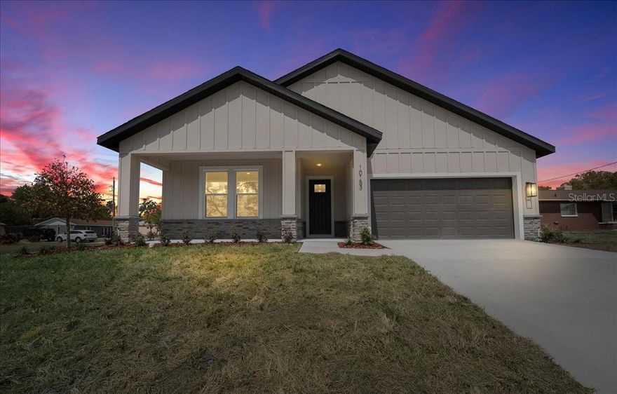 Welcome to The Juliet, a beautifully crafted, move-in-ready new construction home designed for today’s modern lifestyle. From the inviting covered front porch to the thoughtfully designed interior, this residence offers the perfect balance of style, comfort, and functionality. Inside, the home features four spacious bedrooms, three full bathrooms, and a two-car garage. The garage connects conveniently through an interior laundry and storage area, leading directly into the well-appointed kitchen—ideal for busy households and seamless everyday living. The open-concept great room and dining area flow effortlessly to the covered lanai, creating a true indoor-outdoor living experience perfect for entertaining or relaxing year-round. The expansive owner’s suite serves as a private retreat, complete with a dual-vanity ensuite, a luxurious walk-in shower, and an oversized wrap-around closet. Three additional bedrooms and two full bathrooms provide ample space for family, guests, or a home office, offering comfort and flexibility for any lifestyle. Additional highlights include no HOA, elevated lot with no flood risk and home is connected to SEWER.  Conveniently located just minutes from shopping, dining, and the 589 Suncoast Parkway, this home offers an easy commute to Tampa while maintaining a peaceful residential feel. With its elegant design, practical layout, and prime location, The Juliet is truly a place you’ll be proud to call home.