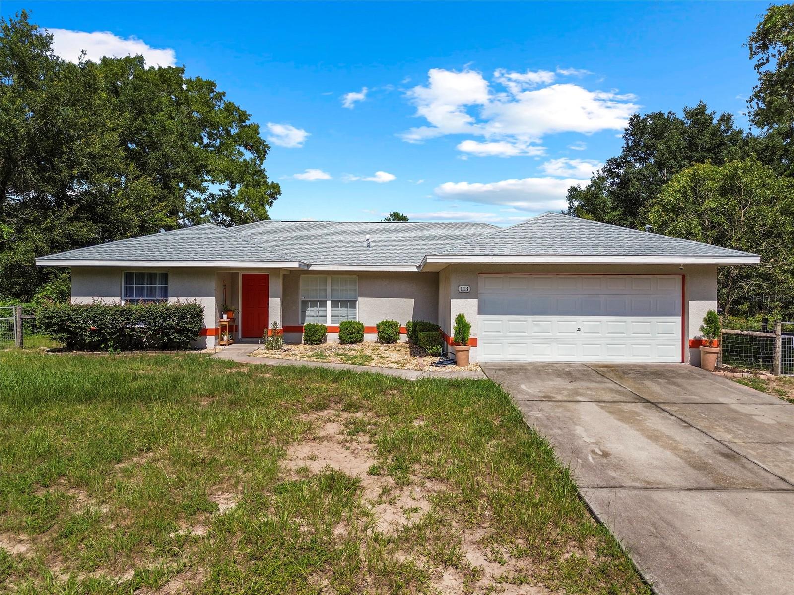 NO HOA – NO RESTRICTIONS – NO NEIGHBORS!
Assumable Mortgage at a Low Interest Rate!
This one-of-a-kind property is the only home in town that features a fully fenced yard, private heated pool/spa, and a 2-car garage – all with NO HOA to restrict your lifestyle. Ideally located just minutes from The Villages and Ocala, you'll enjoy the peace of rural living with easy access to shopping, dining, medical services, and entertainment.
Situated in scenic Marion County—home to the World Equestrian Center, Silver Springs Park, the Ocala National Forest, and countless natural freshwater springs—this home offers the best of Florida living with space, privacy, and freedom.
Step inside to find a freshly painted interior, solid stone floors, high ceilings, and a spacious open layout perfect for entertaining or relaxing. The oversized master suite includes a walk-in closet, and the expansive living area provides room for a formal dining setup and your favorite cozy couches. Storage is a breeze with ample closets throughout and additional attic space above the 2-car garage.
RECENT UPGRADES & FEATURES:
2025 Brand New Stove & Refrigerator
2025 Patio Doors with Built-In Blinds
2024 Architectural Roof (with Warranty)
2024 Window Shutters, Fans & Light Fixtures
2023 Heated 8x17 Pool/Spa with LED Lights
2023 Custom Wooden Deck with Steps
2023 Sliding Glass Doors to Yard
2023 Washer/Dryer
2023 Fully Serviced & Updated A/C
Brand New Appliances Throughout
Freshly Painted Interior
Survey on File
With total privacy, modern upgrades, prime location, and no HOA or restrictions, this home is a rare find. Schedule your showing today before it’s gone!