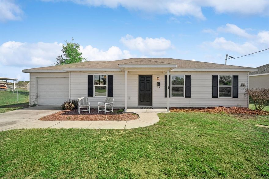 Welcome to your new peaceful retreat! This inviting 3-bedroom, 2-bath home in Ocala offers a spacious layout built in 2017, blending modern conveniences with a peaceful setting with NO HOA. A long driveway and generous front yard create a welcoming first impression while providing plenty of room for guests to park with ease. Step inside to high ceilings and a cozy living room that sets the tone for relaxed evenings at home. Durable laminate flooring runs throughout the living spaces, tying the home together with a clean, modern feel. The kitchen is designed to handle everyday living with ease, featuring modern appliances, ample cabinetry, and plenty of workspace for preparing meals of any size. A nearby dinette area offers a comfortable spot for casual dining and morning coffee. The split-bedroom layout adds an extra level of privacy, placing the primary suite on one side of the home while the additional bedrooms sit on the other. The primary bedroom includes a private en suite bath and a spacious closet, creating a comfortable retreat at the end of the day. The secondary bedrooms provide plenty of natural light along with generous space and storage for family members, guests, or a home office. Outside, the fully fenced backyard offers a great place for little ones or four legged friends to play freely while you relax and enjoy the outdoor space. Conveniently located near shopping centers and everyday essentials, this home also places you close to Ocala’s beautiful nature preserves, equestrian areas, and scenic golf courses, making it easy to enjoy the natural beauty and outdoor lifestyle the area is known for. Come see everything this home has to provide, schedule a private showing TODAY!!!