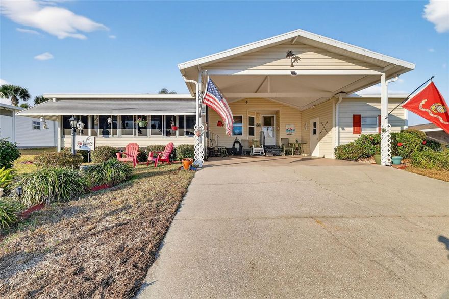 WELCOME TO THIS BEAUTIFUL MAINTAINED 3-BEDROOM, 2-BATH HOME OFFERING 1,390 SQUARE FEET OF COMFORTABLE LIVING, LOCATED IN DESIRABLE 55+ COMMUNITY OF HILLTOP ESTATES, WHERE YOU ENJOY RESORT-STYLE LIVING WITH NO LOT OR RENT FEES, YOU OWN YOUR LAND!!! ALLOWING YOU TO ENJOY TRUE RESORT STYLE LIVING. AS YOU STEP THROUGH THE ELEGANT STAINED-GLASS FRONT DOOR, YOU ARE WELCOMED BY A STUNNING PROPANE FIREPLACE THAT ALSO FUNCTIONS AS A HEATER, CREATING A WARM AND INVITING FOCAL POINT. ELEGANT WINDOW TREATMENT THROUGHTOUT ADD CHARM AND STYLE TO EVERY ROOM. THE HOME FEATURES A FORMAL DINING ROOM WITH A IDEAL FOR ENTERTAINING. THE KITCHEN SHINES WITH GRANITE COUNTERTOPS, REAL WOOD CABINERTY, A SKYLIGHT, AND BEAUTIFUL FLOORING, ALONG WITH A COZY EAT-IN KITCHEN AREA.  SLIDING GLASS DOOR LEADS TO THE SPACIOUS ENCLOSED LANAI WITH SLIDING WINDOWS THAT LOCK, OFFERING A SERENE AND SECURE SPACE TO RELAX AND UNWIND. THE PRIMARY SUITE INCLUDES DOUBLE WALK IN CLOSETS, CARPETING, AND CEILING FAN. THE EN-SUITE BATHROOM OFFERS LAMINATE FLOORING, A MAKEUP VANITY AND SINK, AND A PRIVATE SHOWER AND TOILET BEHIND A SEPARATE DOOR, AND A SKYLIGHT. THE SPLIT FLOOR PLAN PROVIDES PRIVACY FOR GUESTS, FEATURING TWO GUEST ROOMS, CEILING FANS, AND CARPET, THE GUEST BATHROOM HAS A SHOWER/TUB COMBINATION, TILE FLOOR AND A SKYLIGHT. ADDITIONAL FEATURES INCLUDE A LARGE UTILITY SHED ATTACHED TO THE HOME, CONVENIENTLY LOCATED NEAR THE FRONT ENTRANCE AND AN OVERSIZED COVERED CARPORT THAT CAN EASILY ACCOMMODATE 4 VEHICLES, KEEPING THEM PROTECTED FROM THE FLORIDA SUN.
LOW HOA FEES OF $130 A MONTH INCLUDES WATER, SEWER, TRASH, POOL, JACUZZI, PICKLEBALL, SHUFFLEBOARD, PARK WITH A GAZEBO, AND ACCESS TO THE RV LOT (WHEN AVAILABLE).
"IF ALL THAT ISN'T ENOUGH, ENJOY BEING JUST MINUTES FROM THE VILLAGES, VA MEDICAL CENTER, MEDICAL OFFICES, RESTAURANTS, HAIR AND NAIL SALONS, PUBLIX, AND SO MUCH MORE. LOCATION, LIFESTYLE, AND CONVENIENCE, WHAT MORE COULD YOU ASK FOR? DON'T MISS THIS OPPORTUNITY"  PROFESSIONAL PHOTOS TO ARRIVE JANUARY 8, 2026 Need a 24 HRS NOTICE TILL Jan. 8, 2026