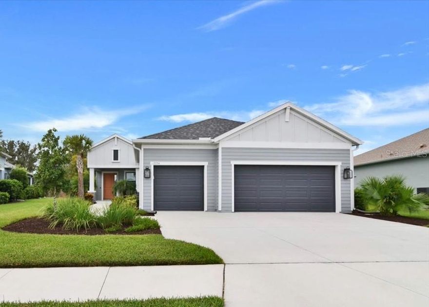 Price adjustment and a great value in vibrant Canoe Creek, with no wait to build AND your dream pool ready to go! This Bright Meadow model has been beyond well maintained, with extras and upgrades that set it apart from typical new construction. Nestled in a private corner of this gated community, here is an exceptional opportunity for those seeking a peaceful lifestyle. Once inside, admire the expansive pool, patio, spa and preserve views. With 3 bedrooms, 2 full baths and an added pool bath, this home provides space for both relaxation and entertainment. The additional flex room, with its custom desk/media built-ins, provides for an office space or for a cozy den. The bright and open kitchen is the heart of this home with its built-in appliances, range hood, tile backsplash, upgraded cabinetry, and huge center island. It seamlessly connects to the living room which features a beautiful custom fireplace built-in, creating a perfect space for entertaining guests. Escape to the private master suite with its two spacious walk-in closets and en-suite bathroom including a walk-in shower, and dual vanities. Two additional bedrooms provide great space for guests or family members, each with walk-in closets. Throughout the home you will find upgraded trim/finished woodwork, 8ft doors, custom blinds and tray ceilings. Even the laundry room has been upgraded, with built-ins and cabinets that provide additional storage and functionality. The outdoor area has a SOUTHERN EXPOSURE and is an oasis, with a HUGE 12'x35' heated salt water POOL, SPA, & PATIO and full aluminium fencing. Enjoy the private preserve view and sunsets while hosting memorable gatherings or enjoying quiet moments of relaxation. This home also includes an upgraded TANKLESS WATER HEATER, WATER SOFTENER and an EXTENDED 3 CAR GARAGE, providing generous space for both vehicles and storage. The prime location is zoned for top-rated schools, including a new high school and also allows easy access to emerging Parrish, Tampa, Sarasota or St. Pete. The home is not in a flood zone, Canoe Creek has no CDD fees and offers an array of amenities, including a resort-style pool, pickleball courts, dog park, fitness center, and an on-site lifestyle director. Experience luxury and an active community in Canoe Creek!