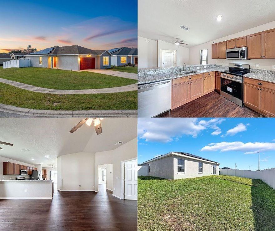 One or more photo(s) has been virtually staged. Smart & Sustainable: Fully Updated 4BD/2BA Home with $30 Electric Bill!
780 Overlook Grove Drive, Winter Haven, FL

Welcome home to this beautifully renovated 4-bedroom, 2-bathroom single family residence, perfectly situated on a prime corner lot within a tranquil cul-de-sac. This property is not just gorgeous; it's designed for exceptional savings. With leased solar panels providing energy efficiency, you can enjoy the huge financial benefit of an electric bill that is typically only $30 a month! Adding to the low-cost living is an incredibly low annual HOA fee of just $400. Every major component has been recently updated, ensuring a truly move-in-ready experience. Peace of mind is guaranteed with a new roof installed in 2022, and aesthetic updates including new flooring, new interior and exterior paint, and new ceiling fans throughout.

The bright, open-concept floor plan features a seamless living and dining room combination, ideal for both daily life and hosting guests. The heart of the home is the large, eat-in kitchen, which has been completely modernized with brand new granite countertops, new appliances, a deep sink, a pantry, and a convenient breakfast bar. Retreat to the private master suite, which offers a spacious escape complete with a walk-in shower and an impressively large walk-in closet for all your storage needs.

Outdoor living is a breeze with sliding doors leading out to the secure, fully fenced backyard. This corner lot provides plenty of space for activities, and an additional, generous-sized storage shed offers extra room for tools and toys. Situated in a desirable Winter Haven location, this turn-key home, with all its recent upgrades and extraordinary energy savings, is a rare find. Don't miss the chance to own this fantastic, low-maintenance, and ultra-efficient property!