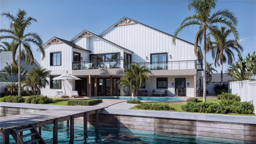 One or more photo(s) has been virtually staged. Under Construction. Waterfront Modern Farmhouse – Fully Customizable and Under Construction! Experience the ultimate in waterfront living with this brand-new, elevated modern farmhouse in one of St. Petersburg’s most coveted boating communities. Just minutes from downtown St. Pete, award-winning Gulf beaches, marinas, fine dining, boutique shopping, and cultural attractions, this property perfectly blends convenience with coastal serenity. Currently under construction, this home offers unmatched customization opportunities. Buyers who purchase before completion can select every detail of their interior finishes—including kitchen cabinetry, countertops, flooring, lighting, and bathroom designs—allowing you to create a home that perfectly reflects your style. Skip the stress of managing construction yourself while still enjoying a fully personalized residence. The first floor is designed as a massive, oversized garage with space for multiple vehicles, a golf cart, watercraft, and plenty of storage for all your waterfront toys. A centrally located staircase leads to the second floor, which sits high above FEMA-designated flood levels. Here, soaring 9-foot ceilings and expansive windows fill the space with natural light, highlighting the open-concept living and dining areas. The chef-inspired kitchen seamlessly connects to the living spaces, making it ideal for entertaining family and friends. The home features 4 spacious bedrooms and 4.5 bathrooms, including a luxurious master suite with direct access to a large second-floor deck. From here, enjoy panoramic water views and unforgettable sunsets over the Gulf. Additional second-floor outdoor living spaces create the perfect setting for morning coffee, alfresco dining, or evening gatherings. Step outside to your private retreat: a heated pool, lush tropical landscaping, and a 10,000-pound boat lift provide instant access to open water. All windows are hurricane-impact rated, and a brand-new metal roof ensures durability and peace of mind. Every element of the property is designed for safety, comfort, and modern coastal living. This elevated waterfront home is a rare combination of modern style and farmhouse charm, offering buyers the chance to live on the water without compromise. From the open-concept interiors and premium finishes to the expansive outdoor spaces and direct Gulf access, this property is truly designed for those who want the ultimate waterfront lifestyle with the freedom to make it their own. With its prime location, custom design options, and thoughtful layout above flood levels, this home is not just a residence—it’s a lifestyle. Don’t miss the opportunity to create your dream waterfront retreat in St. Petersburg.