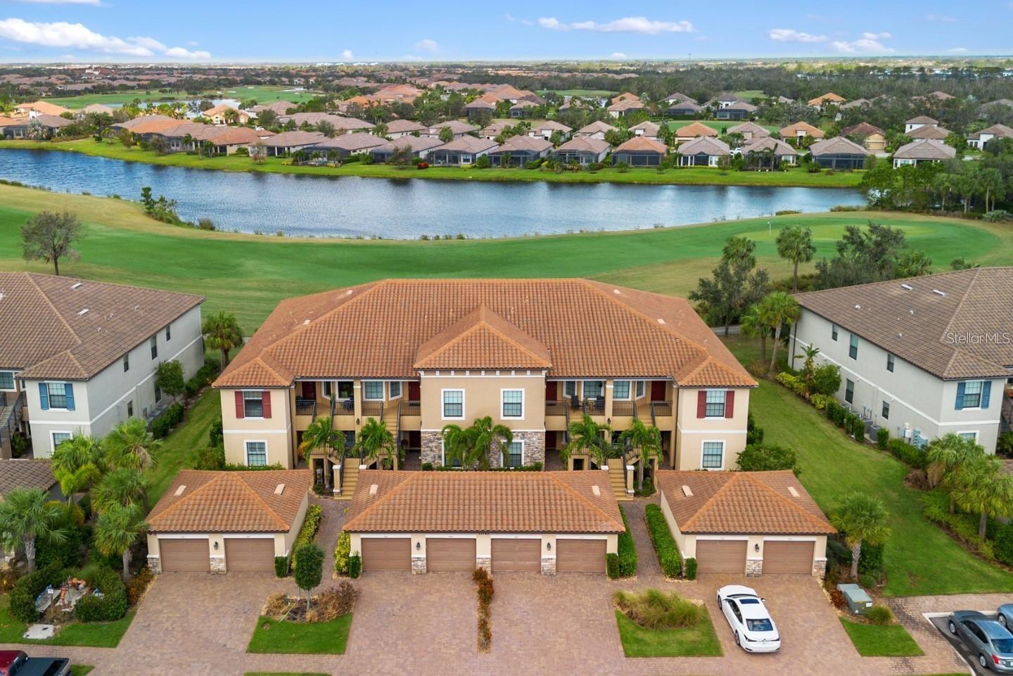 Meticulously maintained END UNIT 2nd floor with vaulted ceilings, gorgeous 2 Bedroom plus a Den Condominium with a 1 car garage and a screened-in lanai, located in the beautiful Esplanade Golf and Country Club at Lakewood Ranch Fl. AVAILABLE JUNE 1, 2025 - NOVEMBER 30, 2025 AT $3500 MONTH.. JUST RELEASED! NEXT SEASON DECEMBER 2025 THROUGH APRIL 2026 AVAILABLE AT $6500 MONTH. This beautiful Mediterranean inspired condominium is located in the Esplanade Golf and Country Club at Lakewood Ranch FL with views of the Golf Course and Lake, Combining the beauty of Southwestern Florida with Tuscan inspired architecture, breathtaking golf vistas, nestled in lush landscaping, along with first class resort style amenities are sure to please! A multitude of uniquely designed, social spaces abound for you to enjoy, along with luscious tropical pools, a state of the art fitness center and private parking for your convenience. These are just a few of the many reasons we know you will enjoy this brand new seasonal vacation find! King bed in the master bedroom with side table and dresser, armoire, and a TV, 2nd bedroom has queen bed with side table and large closet, living room has recliner sofa and chair, TV, dining area has table and 6 chairs, kitchen island includes 3 bar stools. Open Den with a futon, desk and chair. The screened in lanai has a bar height table, 4 stools, chair and a TV. Views: Golf course/Lake Appliances: Dishwasher, disposal, washer, dryer, microwave, range, refrigerator, hair dryer, toaster, blender. Mediterranean inspired construction, turnkey fully furnished condo , bright, airy and spacious feel, with breathtaking views of the golf course and Lake from the screened lanai. Rental price includes access to amazing amenities offered at this Golf and Country Club location with a $250 transfer fee per person for amenity and Golf privileges on the 18 Hole Championship Golf course (tenant fee applies for golf), several beautifully designed lagoon style pools (one within a minute walk), as well as lit tennis courts, pickleball and bocce ball courts, and a 24 Hour Fitness Center and Spa!
