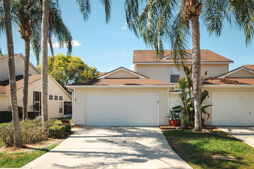 Fantastic opportunity to own an end-unit villa in the desirable Lake Heron community! This spacious 3 bedroom, 2.5-bath home with a 2 car garage and loft offers an open-concept layout with soaring cathedral ceilings. The large kitchen features ample cabinets, generous counter space, newer stainless steel appliances, and direct access to a private lanai. The great room is bright and inviting, with multiple windows and access to an air-conditioned back porch perfect for entertaining or relaxing. The first-floor primary suite boasts a recently renovated bathroom with walk-in shower, and dual sinks. Tile flooring spans the first floor, while carpet covers the second floor and stairs. Lake Heron is a maintenance-free community with no CDD, a low HOA, and amenities including a pool, clubhouse, and tennis courts. Conveniently located near shopping, major highways, and restaurants. Schedule your showing today!