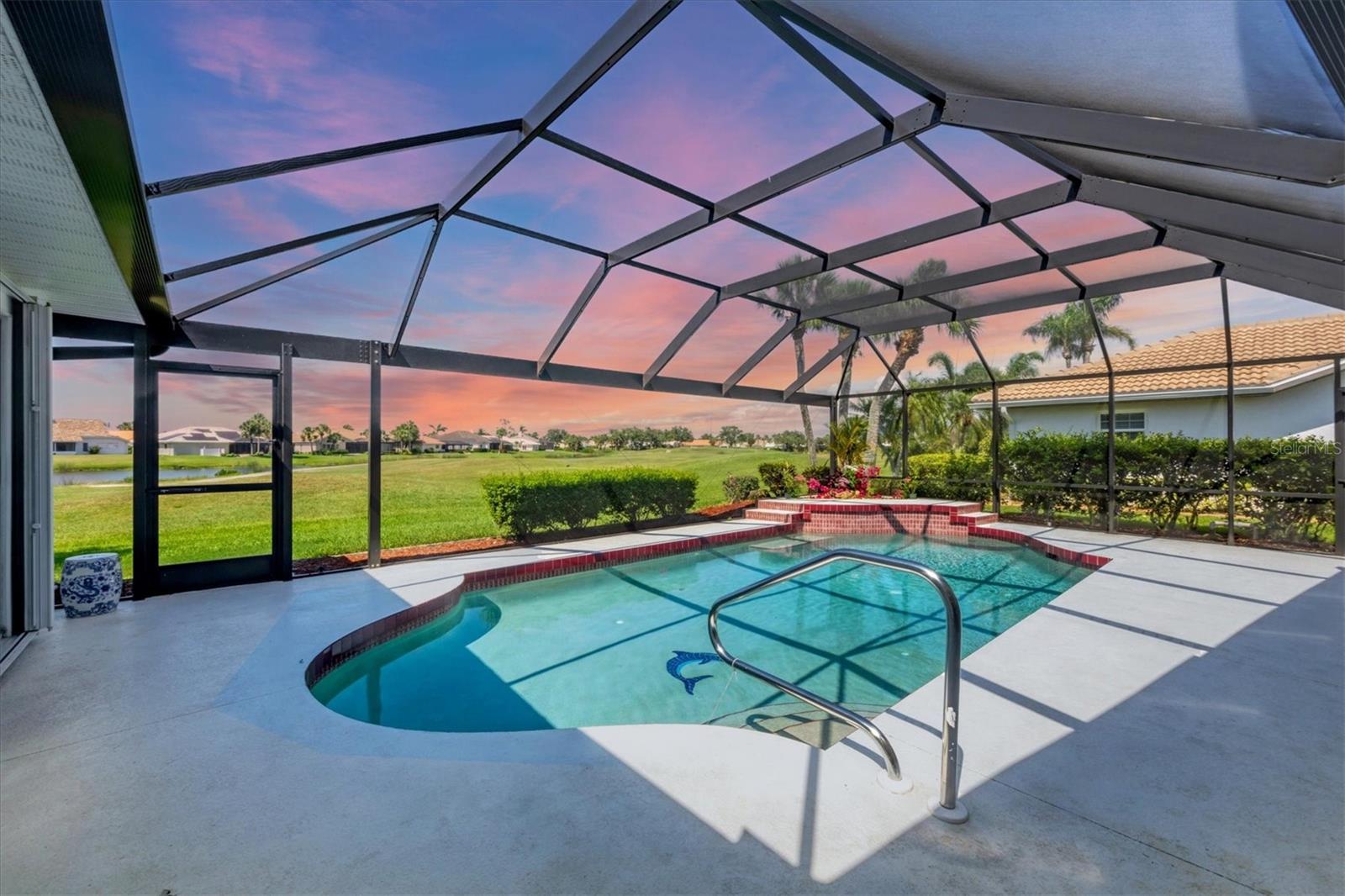 NEW IMPROVED PRICE! AMAZING VIEW! Calling all Golfers! Gorgeous Home overlooking the 9th Hole in gated Waterford Golf and Tennis Club neighborhood. Rarely available in this amazing location, the home can be partially furnished or with no furniture. 3 bedroom, 2 bath split home is immaculate and ready for move in. The primary has plenty of room for a king AND has an entire corner that opens to the pool, perfect space for sitting area or work space. En-suite has deep tub and walk in shower. The kitchen opens up to the spacious family room with a decorative fireplace and additional sliders to the pool area. 2 additional bedrooms and a bath complete with access to the pool, have plenty of room and closet space. The split floor plan allows privacy to the additional bedrooms. One of the additional bedrooms could easily be used as a study/home office that overlooks the pool. The partially covered screened lanai and pool area is perfect for entertaining or having an evening cookout. Live both inside and out with sliders opening on 3 sides of the house, as you move effortlessly to a private outdoor living area with screened-in lanai, Its sparkling pool, and surrounded mature landscaping and stunning views of the golf course. This home has it all!! The Waterford Community has amazing amenities including; heated community pool/spa, tennis courts, fitness center, access to 3 rated golf courses, pro shop and dining. Additional shopping, restaurants, Legacy Trail and Venice's historic downtown area and the Gulf Beaches.
Additional Notes: Hurricane Shutters in lanai give you outside area and protection at the same time. NOT located in a flood zone, with no damage from any of 2024s storms. Low HOA fees. Membership to Golf Club is not required. Access to the restaurant with no minimum fees. Ready for your new home?