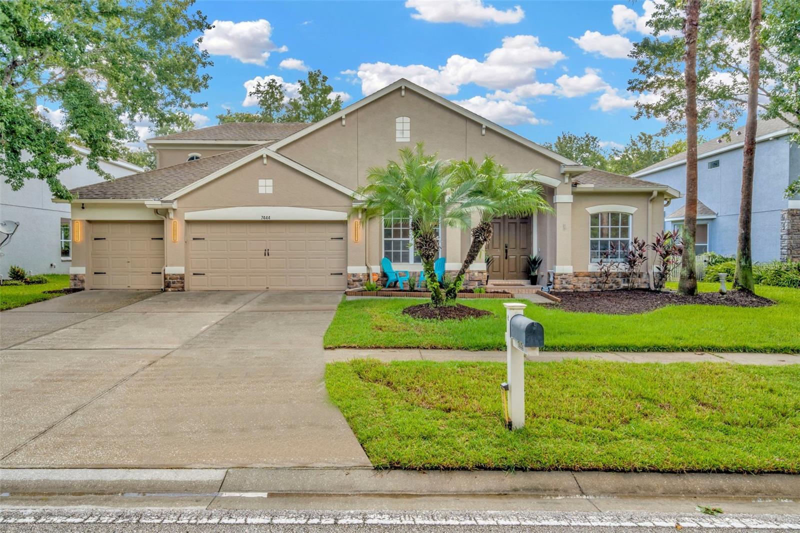 HELLO IMPROVEMENTS in Wilderness Lake Preserve Resort-Style Living-This beauty located in a Master-Plan development and on a CONSERVATION LOT has undergone countless upgrades refreshing the Home in (2024/2025). There's the NEW ROOF, the beautiful palm trees, sit in style porch, and beautiful landscaping. Beautiful French doors welcome two A/C units and ductwork that have been replaced and upgraded as of 2024. Over 3000 square feet of living space features an open split floor plan. This stunning 5 Bedroom 4 Bath and LARGE 3 Car Garage, is set off with a double door Office with a large open foyer that encompasses captivating ceiling height, beautiful light fixtures with adjustable light settings to fit your preference, large windows, and a straight breathtaking view to the double extended patio overlooking the serene preserve through the double sliding glass doors! New Kitchen cabinets with gold handles compliments the new Quartz countertops with a waterfall and eat-in design, new farmhouse sink, garbage disposal, new pantry, new tile flooring, and new double built-in hidden trash cans, matching your dream decor. The Kitchen is an open view layout to the living room where you'll see a built-in fireplace with a warm gray and stoned theme and built in shelves, new flooring, while allowing in natural lighting from the large nook windows and sliding glass doors to enjoy your serene view of the rear Wilderness Nature! Live your best life on your fully screened and covered extended patio/lanai overlooking the huge private and fenced backyard. The astounding views to the rear of the property truly provide amazing tranquility. A prime feature is the Large King and Queen suite primary bedroom with a bonus sitting area. The spacious primary bathroom encompasses a large sit-in tub, large glass shower, double sink, and walk-in closet! The updated Jack and Jill bathroom includes new shower ceiling height tiling, new vanity and accessories, new toilet, and new tiled flooring. This bathroom splits two newly painted nicely sized bedrooms with new carpeting! The large guest bathroom has been newly painted and leads out to the patio/lanai and is adjacent to the guest bedroom which includes new carpet! Spectacular and spacious upstairs Loft is newly carpeted with a bathroom and bedroom and its own dedicated AC Unit and is perfect for guests, in-law suite, or the recreational getaway/hangout spot! There is also additional and easily accessible storage space located upstairs. YOUR home includes many additional 2024/2025 upgrades such as crown molding, recessed lighting, water softener system, gorgeous vinyl flooring ceiling fans, and lighting fixtures. There's an abundance of complimentary amenities AND weekly activities that can be enjoyed such as an all inclusive Lake with a Pier and Dock for fishing, canoes, kayaks, Jon boats, newly updated gym equipment, and plenty of areas for activities and gatherings. Satisfy your thirst/hunger with weekly Food Trucks. Pickleball & Tennis is here! There are 2 Pools (one heated) a splash pad, 2 Saunas, a Jacuzzi, Basketball Court, Sand Volleyball, Soccer Field, Nature Room, Game Room (checkers/chess, ping pong, billiards) Playgrounds, a Large Movie Theatre and Clubhouse Nail Salon. Club house Fire Pits for smores; Stay up to date with the WLP Neighborhood Newsletter. Enjoy Florida life in your own resort-like Community of Wilderness Lake Preserve, at home in this premier property is where you want to be.