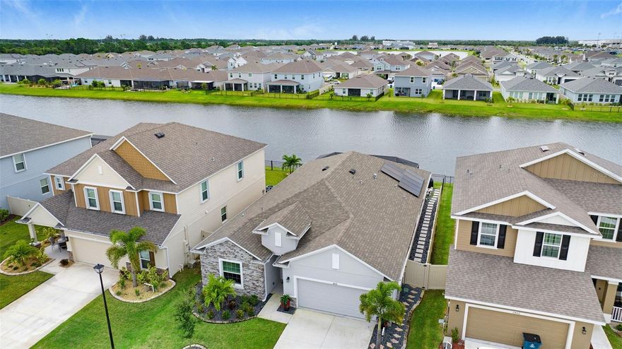 1% Buy-Down Rate w/ Preferred Lender. Welcome to this gorgeous 2023-built home where modern design meets thoughtful upgrades. From the moment you arrive, the beautiful glass front door & permanent exterior lighting set the tone for the elegance within. Inside, you'll find 9'4'' ceilings, crown molding & tall baseboards that create a spacious & refined feel throughout the home. The heart of the home opens to a stunning pool area overlooking the water, perfect for relaxing evenings or entertaining guests. The fenced-in yard provides privacy & space for pets or play. Practical upgrades include generator hook-up for peace of mind & well-water irrigation to keep your lawn lush year-round. Gutters add both function and style, while the lush landscaping creates a vibrant, welcoming feel. Permanent exterior lighting beautifully highlights the architecture at night. This home blends luxury & functionality-offering a rare opportunity to own a move-in-ready property w/ all the extras in place.