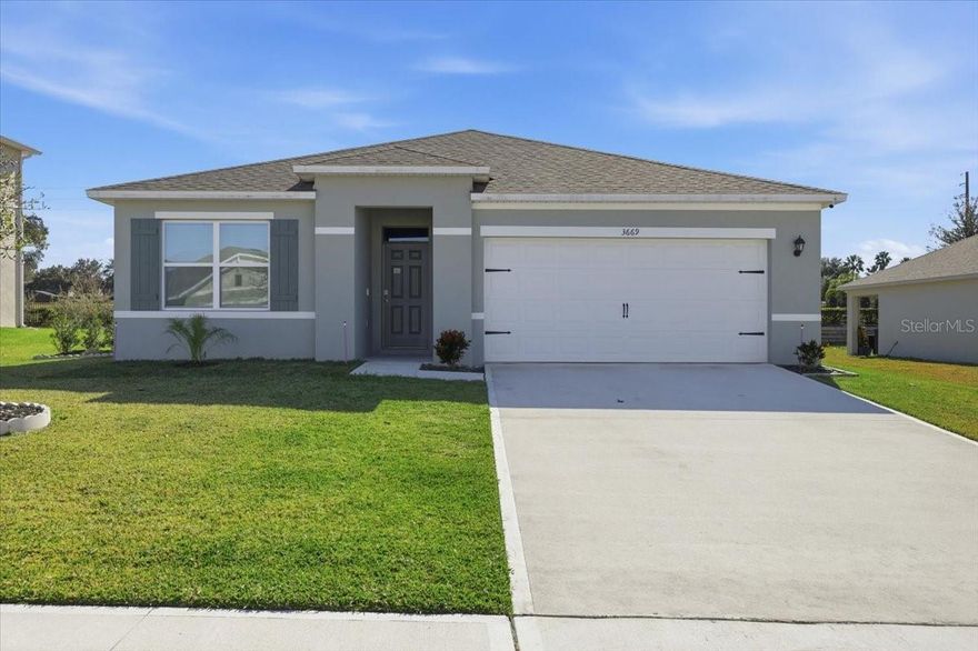 Welcome to this beautifully maintained move-in ready home in the desirable Oake Pointe community of Apopka.  Built in 2025, this thoughtfully designed residence offers modern style, smart technology, and an open floor plan perfect for today's lifestyle.
This all-concrete block construction home features 3 spacious bedrooms, 2 full baths, and a bright, inviting great room that flows effortlessly into the heart of the home.  The stylish kitchen includes stainless steel appliances, generous cabinetry, a large center island, and ample counter space, make it ideal for both everyday living and entertaining.  The dining overlooks the backyard, creating a warm and welcoming setting for family and guests.  The private primary suite provides a peaceful retreat with a walk-in closet and ensuite bath featuring dual sinks and a walk-in shower. Two additional bedrooms offer flexibility for guests, a home office, or whatever best fits your needs.  Designed for convenience and security, this home also includes smart home technology for control via smart devices, and the camera and alarm system stay with the property.  Additional highlights include a two-car garage, laundry room and energy-efficient features. Conveniently located just minutes from shopping, dining, major highways, and all that Central Florida has to offer, this home combines comfort, technology, and location in one exceptional package.  Whether you are a first-time buyer, downsizing, or looking for a smart investment opportunity, this home is truly move-in ready and waiting for its next owner.