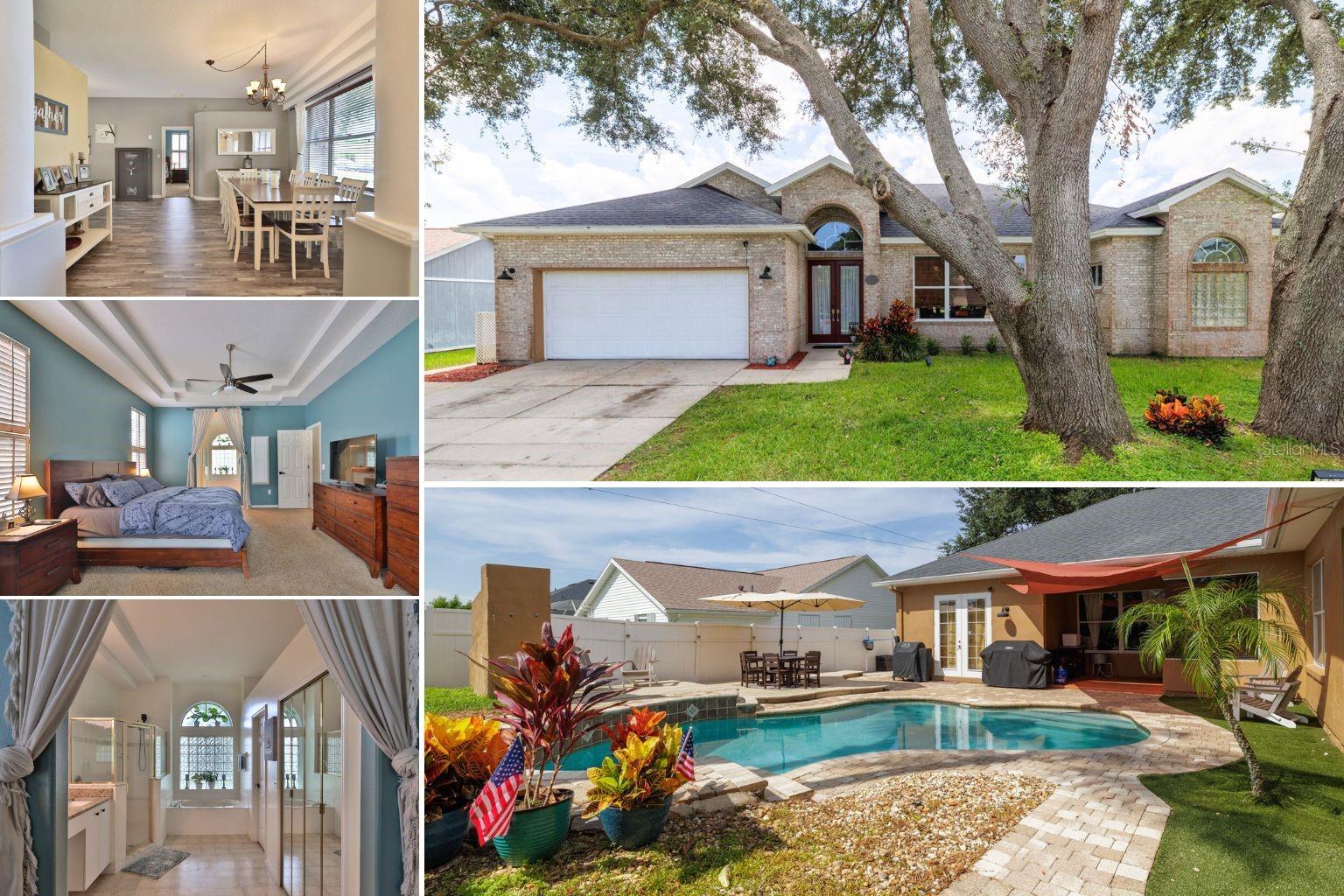 This 5-bedroom, 3-bath retreat blends modern elegance with Florida’s relaxed lifestyle. Soaring 10-14 ft ceilings set a tone of sophistication, while the master suite offers a private sanctuary with tray ceilings, office space, French doors, and direct pool access. The updated kitchen, featuring granite countertops and premium finishes, flows seamlessly into open living spaces perfect for family gatherings or entertainment. The playroom includes a ping pong table for family fun but can easily be turned into an extra entertainment space or playroom for growing children.
Recent upgrades bring peace of mind—8-year roof, newer AC units, new hot water heater, new toilets, fresh fans and a newer external paint job. Outdoors, a South American “Asado” wood-burning grill on a custom wood deck invites memorable evenings under the stars overlooking the pool and large fenced in back yard.
Nestled in a highly rated school zone, the home is minutes from The Pavilion at Port Orange, scenic parks, local dining, and fishing at Sky Lake. The community offers a friendly atmosphere with seasonal neighborhood events and low HOA fees.
This home isn’t just a property—it’s a lifestyle. Schedule a private tour and experience it for yourself!