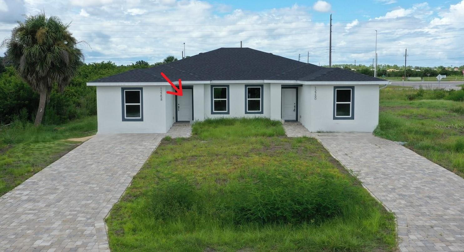 ANNUAL RENTAL in Port Charlotte. New Construction - 1/2 DUPLEX - Never Lived In. 3 Bedroom 2 Bath with NO HOA, NO Deed Restrictions, and NOT in a Flood Zone. Built in 2025, this unit offers 1162 sq of Living Space and wood look Luxury Vinyl Flooring throughout. Great Room with slider access to the Coved Lanai. Kitchen with White Shaker Cabinets, Stainless Appliances, a Breakfast Bar plus a Dinette. The Primary Bedroom has a Walk-in Closet & an Ensuite Bathroom and there are 2 additional nice-sized Bedrooms and a 2nd Bathroom for your Family & Friends. Convenient Inside Laundry Closet with Washer/Dryer Hookups. Located in a Quiet neighborhood next to a Golf Course, and just minutes to Boca Grande and Manasota Key. Enjoy Boating, Fishing, Kayaking, Golf, Tennis, Pickleball, Bike Trails, Arts, Entertainment, Local Farmers Markets, and Beautiful Gulf Beaches. Make your appt to view this property TODAY!