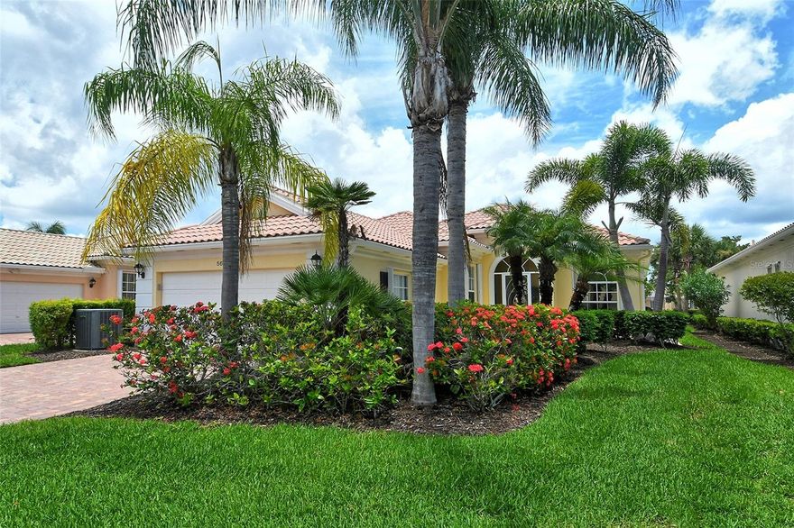 Prime end of cul de sac location with beautiful water views. This popular maintenance free Oakmont floor plan features 3 bedrooms & 3 baths plus den. Open great room floor plan. Upgraded kitchen with granite counters & stainless appliances. Neutral tile in main living area. Accordion hurricane  shutters added for easy deployment. Crown moldings. Garage has epoxy flooring. New hot water heater. Solid reinforced poured concrete construction. Expansive screened lanai with water view. New screen cables & Suntracker awning for extra shade. Community features resort style living with amenities including 2 heated pools, 6 har tru tennis courts, pickle ball courts, fitness center, clubhouse, restaurant, salon & gas station with walking or biking paths throughout community along the many lakes, preserves & bridges with 24 hr. security gate with guard* Centrally located on Popular Palmer Ranch near shopping, restaurants,YMCA, Legacy Bike Trail, beaches & easy access to I-75*