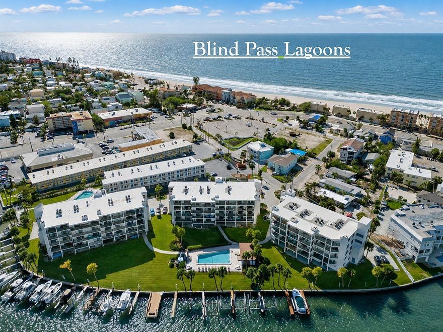 *PRIME VALUE* LOCATED DIRECTLY ON THE wide- open waters of the INTRACOASTAL WATERWAY IN THE HEART OF TREASURE ISLAND. Right across from the Gulf of Mexico. Best Location on the Island. Tastefully designed 2 Bedroom two full baths 1250 sq/ft 4th floor corner unit with a 28ft. waterfront balcony. INCLUDED: BOAT SLIP with NEWER (2024), 10,000 lb. LIFT. Corner unit offers Plenty of Natural daylight. Newer Kitchen appliances, custom granite counters, newer in-unit washer/Dryer, Ceramic plank flooring flows throughout all the rooms. Unit sold furnished. A generous sized outside ground floor storage unit. *Community amenities include* Fishing dock with Kayak launching area, heated waterfront pool with pool restrooms, Plenty of parking. Guest Boat slips. A PET FRIEND community. TWO-WEEK MINIMUM RENTAL.  NOTE: All milestone inspection recommendations completed. Monthly Condo Fee includes Cable TV, Community Pool, Escrow Reserves Fund, Building Insurance, Maintenance Exterior, Pool Maintenance, Sewer, Trash, Water. A perfect well maintained waterfront community. Conveniently located just moments from shopping, restaurants, beach bars, and supermarkets, yet peacefully tucked away on a quiet waterfront cul-de-sac away from the main roads. BEST VALUE OF THE ISLAND.  Schedule a private showing.