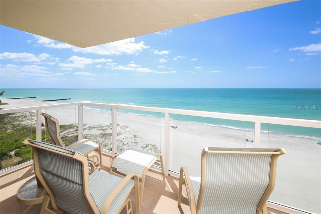 SEASONAL; NOW AVAILABLE Jan - Mar 2026!!! Call now, won't last! From floor to ceiling – you’ll just love the magnificent views from every room plus the 85 inch TV in this direct Gulf front residence. Perched on the seventh floor of Sea Gate, this Southern Longboat community offers gorgeous sand beaches, great location and amazing sunsets! This two bedroom, two bath condominium is beautifully renovated with professionally designed interior. Sip your morning coffee on the balcony with new glass railings as you plan your daily adventures. The light and bright living room features exquisite leather recliners and fabric sofas, one of which is a sleeper for an extra guest. Thoughtfully planned, you'll enjoy state of the art digital components including 85-inch TV and DVR while relaxing.Entertaining is a delight in the gourmet kitchen with stainless appliances. Escape to the tranquil master bedroom retreat with exquisite bedding overlooking azure waters with 65 inch smart TV, sitting area and ensuite master bath. For added comfort during your stay there’s a dedicated desk, stacked washer and dryer, built-in closet systems, wifi and 65' large smart tv in guest suite. Parking is conveniently located at the building's front door. Live the life you’ve always imagined with resort-style amenities that include Gulf-side heated pool, har-tru tennis court, updated social room, state of the art fitness area and kayak, paddle board & bike storage. Conveniently located to shopping, dining, St. Armand’s Circle and downtown Sarasota and the Arts. No pets or smoking permitted. This property did not sustain any hurricane damages. Ready for guest!