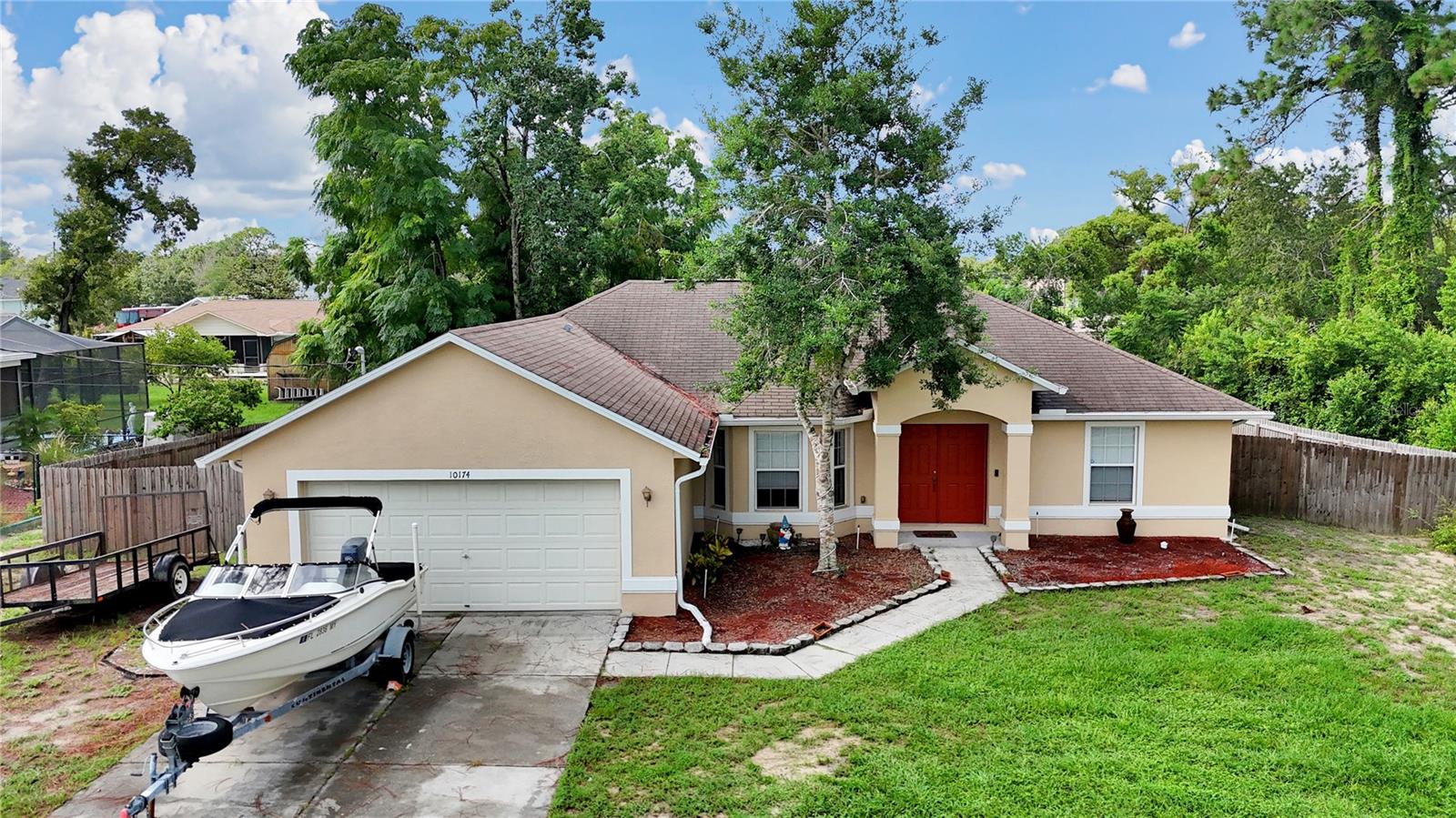 Welcome to your Florida retreat! This 3-bedroom, 2-bathroom pool home sits on over a .3-acre lot in the heart of Spring Hill, offering freedom with no deed restrictions or HOA. Bring your boat, trailer, or RV - there’s plenty of room for parking. Updates include: 2020 AC and 2018 water heater, giving you peace of mind. Step inside to find wood-look vinyl flooring, soaring vaulted ceilings, and a bright, open layout. The living room, kitchen, and breakfast nook flow seamlessly, while a separate dining room is perfect for gatherings. The kitchen offers abundant cabinet storage, matching appliances, and a laundry room conveniently located just off the space. The split floor plan ensures privacy, with the primary suite featuring dual walk-in closets, ceiling fan, and a private en suite bath with a double-sink vanity and glass-enclosed shower. The additional bedrooms are generously sized and share a full bath. Out back, enjoy your own private pool, a wooden deck with gazebo, and a fenced yard - ideal for gardening, lounging, or hosting family and friends. A shed provides extra storage for lawn equipment and tools. Located close to zoned schools, local dining, shopping, and the natural beauty of Weeki Wachee Springs State Park, this home offers the perfect blend of comfort, convenience, and the true Florida lifestyle. Schedule your showing today!