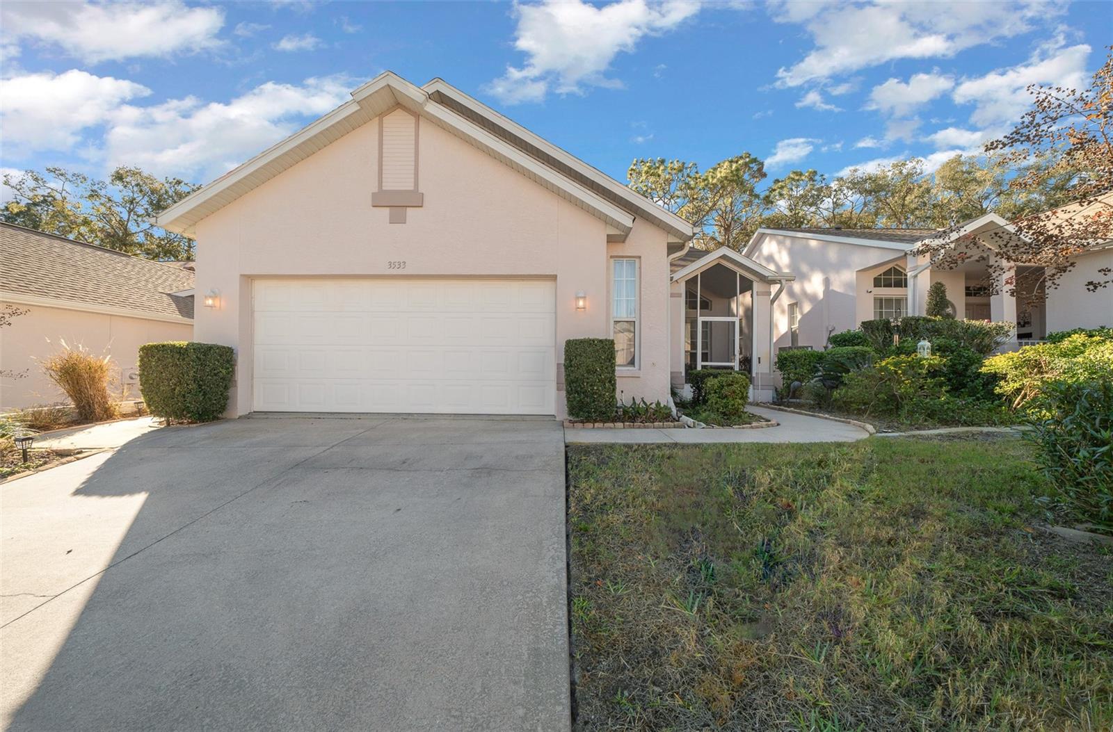 SELLER WILL REPLACE ROOF BEFORE CLOSING WITH AN ACCEPTABLE OFFER! Discover your own oasis in the highly desirable Royal Oaks community! This 2-bedroom, 2-bathroom home with a 2-car garage spans 1,633 square feet of comfortable living space. Located in the heart of Inverness, this home offers a harmonious blend of convenience, comfort and serenity. Step inside to find a welcoming living space that perfectly balances cozy charm with modern functionality. The updated kitchen is a chef’s delight with gorgeous granite countertops, opening seamlessly to a bright and airy living room, ideal for entertaining or relaxing. Large primary bedroom with en-suite bathroom boasting double vanities and walk-in shower. Down the haul is the spacious guest bedroom located close to the guest bathroom for added convenience for family or friends. Outdoor living is a breeze with both a screened-in front porch and an enclosed back porch—perfect for savoring your morning coffee or unwinding after a long day while soaking in the peaceful surroundings. Living in Royal Oaks means you’ll have access to a range of premium amenities designed for easy living and recreation. Dive into the heated community pool, practice your serve on the tennis courts, let your dog run free in the dog park or safely store your boat or RV. Nature lovers and fishing enthusiasts will appreciate the proximity to the chain of lakes, renowned for world-class bass fishing and endless water activities.Whether you’re enjoying the comfort of your home or the amenities and natural beauty of Royal Oaks, this property offers a peaceful escape. This home also includes a 1-year warranty at closing, giving the buyer added protection and peace of mind from day one. Embrace the laid-back lifestyle of Inverness and make this charming place your forever home!