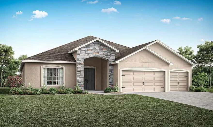 Pre-Construction. To be built. New construction home with 2956 square feet including 5 bedrooms with loft, Mother-in law suite, 3.5 baths, and an open living area. Enjoy an open kitchen with Samsung stainless steel appliances, a walk-in pantry, and a spacious breakfast bar, fully open to the dining café and gathering room. The kitchen, living area, laundry room, and baths include luxury wood vinyl plank flooring, with stain-resistant carpet in the bedrooms. Your owner's suite is complete with a walk-in wardrobe and a private en-suite bath with dual vanities, a tiled shower, garden tub and a closeted toilet. Plus, enjoy a covered lanai, 3-car garage. Custom-fit window blinds, architectural shingles, energy-efficient insulation and windows, and a full builder warranty. “Please note, virtual tour/photos showcases the home layout; colors and design options in actual home for sale may differ. Furnishings and décor do not convey.