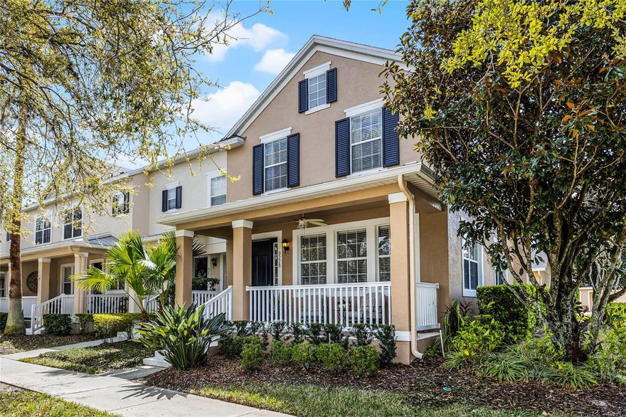 This 4-bedroom, 3-bathroom townhome is in the desirable Northlake Park community with exclusive access to Lake Nona. Positioned on a corner lot, this home offers a pond view and a side yard with lush landscaping. The open floor plan includes a spacious living and dining area, a galley-style kitchen with Corian countertops, and Whirlpool stainless steel appliances. The first floor features a bedroom with a full bath, perfect for guests or as a home office. The downstairs is finished with wood laminate plank flooring and ceramic tile. Upstairs, the primary suite boasts an ensuite bath with a double vanity, garden tub, and separate shower. Two additional bedrooms, another full bath, a laundry room, and a small landing with a built-in desk at the top of the stairs complete the upper level. Neutral tones throughout the home are complemented by Barn Wood laminate flooring and carpet upstairs. The home also has a newer hot water heater, Whirlpool stainless steel appliances, and faux wood blinds. Northlake Park residents enjoy fantastic amenities including the YMCA, an Olympic pool, tennis and basketball courts, walking trails, playgrounds, and a dog park. Conveniently located with access to top-rated schools in Lake Nona and minutes from the 417 and 528 highways, this home offers comfort and convenience in a prime location. Schedule your showing today!
