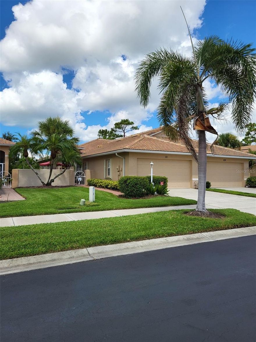 Welcome to 111 Auburn Woods Circle in the beautiful city of
 Venice, FL! This villa home was built in 2003 and offers the perfect combination of modern
 amenities and cozy charm. With 2 bathrooms and a spacious finished area of 1,508 sq.ft.,
 this home provides plenty of space for comfortable living. In addition, there is a den and
 sunroom that faces palm trees and greenery. As you step inside, you'll be greeted by a
 bright and airy interior that is perfect for both relaxing and entertaining. The open floor plan
 seamlessly connects the living room, dining area, and kitchen, creating a welcoming
 atmosphere for gatherings with family and friends. The remodeled kitchen features
 stainless, updated appliances, and European cabinets. The primary bedroom is a peaceful
 retreat with Berber carpeting, a walk-in closet, and an en-suite bathroom for added privacy.
 The secondary bedroom is equally inviting, with a large window that fills the room with
 natural light. The second bathroom is conveniently located near the secondary bedroom
 and features a tub/shower combo. Outside, you'll find a lovely, large private courtyard,
 perfect for enjoying the Florida sunshine. The lot size of 4,692 sq.ft. provides enough space
 for outdoor activities and entertaining, making it a true oasis for relaxation. Located in the
 desirable community of Auburn Woods, this home offers a peaceful setting while still being
 close to all the amenities Venice has to offer. From beautiful beaches to top-rated schools
 and shopping centers, everything you need is just a short drive away. Don't miss the
 opportunity to make this charming home yours! Whether you're looking for a cozy retreat or
 a place to host gatherings, 111 Auburn Woods Circle has it all. Schedule a showing today
 and experience the beauty and comfort this home has to offer.