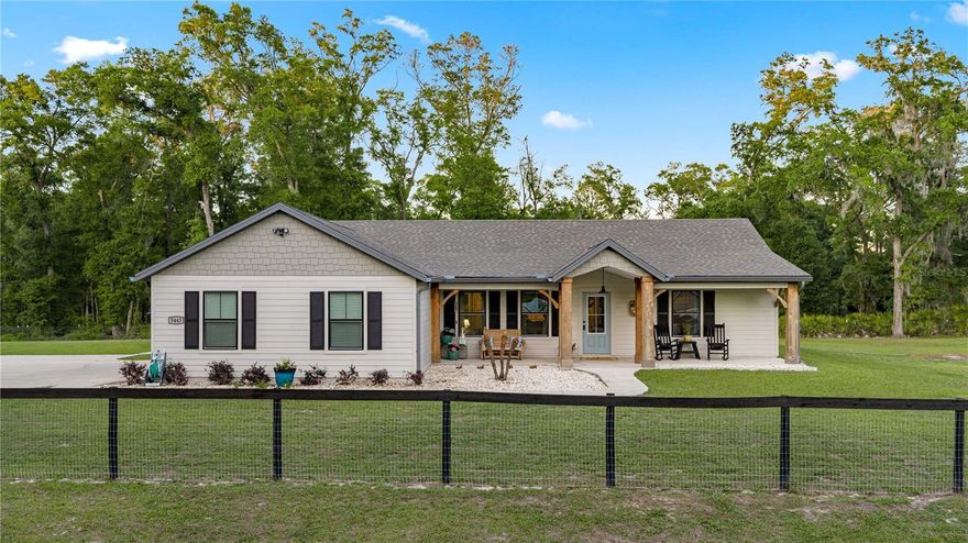 Modern Florida living meets space, privacy, and convenience in this beautifully maintained 2020-built
4-bedroom, 2-bath home situated on a 1.14-acre fully perimeter-fenced corner lot in the heart of Central
Florida. This property delivers the highly sought-after combination of newer construction and outdoor
living—all in one package. Inside, the home features a desirable split bedroom floor plan, offering privacy and
functionality for families, guests, or multi-generational living. The layout is enhanced with thoughtful design
touches throughout, including stylish barn doors that add a custom modern feel .Step outside to your backyard
retreat, where a pool installed in 2021 creates the perfect setting for entertaining, relaxing, or enjoying
year-round Florida sunshine. Located just 15 minutes from the World Equestrian Center Ocala, this home
offers exceptional access to world-class equestrian events, dining, shopping, and entertainment—while still
maintaining the peace, privacy, and space of acreage living.