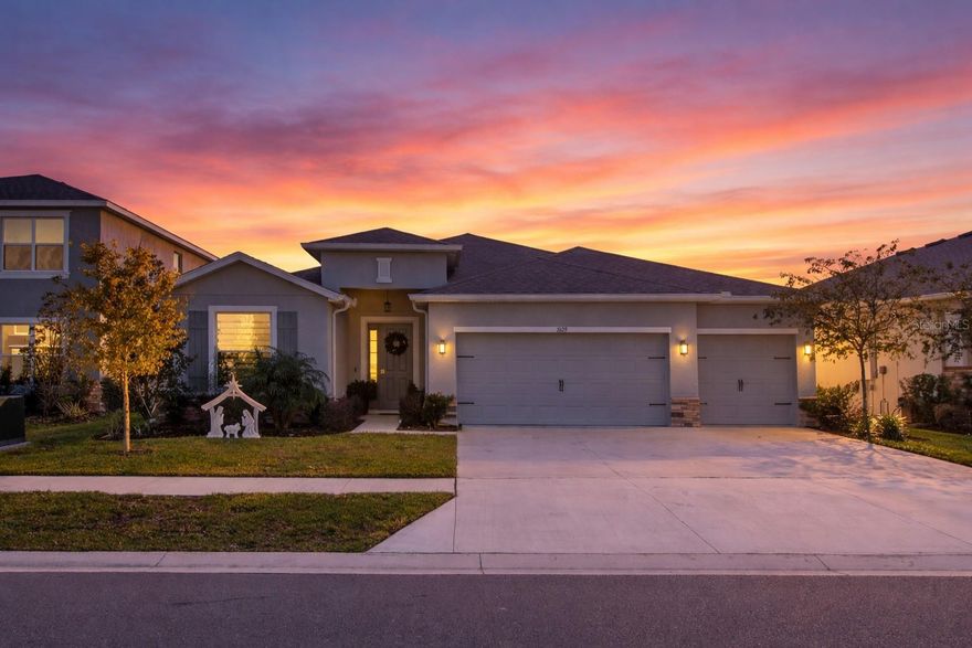 Welcome to Deerbrook. A newer construction home built (2024) the Hawthorne model by DR Horton. Inside you are greeted with significant upgrades, including a newly installed whole-house water filtration system valued at $10,000, complete with a reverse osmosis system and water softener. Additional features include upgraded tile throughout the primary bedroom and bathroom, custom window treatments with designer blinds and curtains, and a newly installed retractable lanai screen with darkened UV protection—perfect for enjoying bug-free evenings without compromising breathtaking pond views and sunset skies. Quartz countertops throughout and brand new stainless steel appliances. The open floor plan is perfect for entertaining guests. The fully fenced backyard with metal fencing overlooks a natural pond, offering peaceful views and frequent wildlife sightings such as cranes, turkeys, and deer. Gutters have also been added for added functionality and peace of mind. Residents of Deerbrook enjoy private, key-card access amenities, including a resort-style pool, clubhouse, playground, dog park, and beautifully maintained walking trails that wind throughout the community and around the ponds. This home is also available for rent, providing flexibility for buyers or investors alike. Don’t miss the opportunity to own or lease a home that perfectly balances modern upgrades, natural surroundings, and an unbeatable location. Conveniently located just off US-41, this vibrant community offers the perfect blend of comfort, convenience, and natural beauty. Enjoy close proximity to scenic walking trails, the Suncoast Parkway biking paths, and a wide variety of nearby shopping and dining options. Tampa Premium Outlets and Wiregrass Mall are both less than 30 minutes away, while Downtown Tampa and Tampa International Airport are approximately 23 miles away. Zoned for highly rated Pasco County schools, including Land O’ Lakes High School and Pine View Middle School. Schedule your showing today.