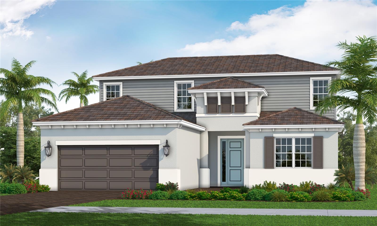 Under Construction. This spacious 5 bedroom, 4 bathroom home sits at the top of the neighborhood! This northern backyard exposure is backed right up to a lush preserve. With warm tones in the luxury vinyl floor, gold hardware throughout the open concept kitchen and the bright warm, white cabinets with complimentary veining in the white quartz it is sure to inspire anyone's interior styling. The 10 foot ceilings, recessed accents throughout, and oversized window at the landing of the stairs this home beams with natural light. We fully loaded this home with 8 foot doors, impact glass windows, kitchen cabinets to the ceiling, the rough in's for on outdoor kitchen, and extra electrical for a pool addition.