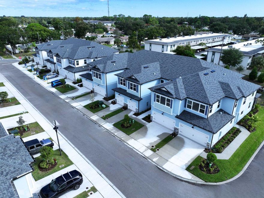 Under Construction. You are cordially invited to experience the Coastal Charm of the Towns at Long Bayou!  Affordable luxury living at its finest in the C unit boasting 2 bedrooms, 2 baths, and versatile loft space in 1534 square feet of living area.  This beauty is finished up to the flooring, giving you time to put your own personal stamp on it, yet close and move in quickly!!   Light painted wood cabinetry featuring crown molding, soft close doors and drawers, and hardware.  Designer quartz countertops, coordinating tile backsplash, stainless steel appliances and vented microwave add style and convenience.  Tall baseboards await your flooring selection to show it off.  Timeless and elegant stained oak treads and painted risers elevate to the second floor.  At the center, the open loft space makes a perfect den, study, gym, office, theatre or quiet space.  No more pesky bifold doors, this home has ball catch doors, 9'4" ceilings upstairs too and convenient laundry area.  The spacious Primary bedroom suite is nestled at the rear of the home with views of the pond.  Bathrooms feature designer tiles from floor to ceiling.  FLOOD ZONE X offers peace of mind, no mandatory flood insurance, New Home Warranty and discounts on homeowners insurance.  Located just 2.5 miles to the beaches, boating, paddleboarding, marinas, night life, fitness, YMCA, Seminole City Center, parks, John's Pass, Music and Art venues.  Set your appointment today, you will be glad you did!