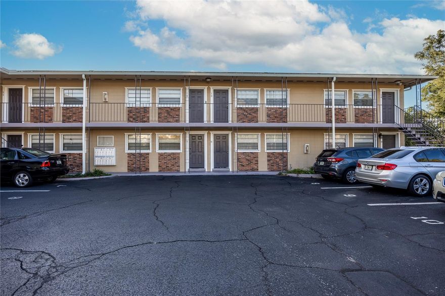 Welcome to this updated second flood 1 bedroom 1 bathroom condo for sale tucked away in the small and quiet complex of O'Brian House. Updates include new luxury vinyl plank flooring in the living room and bedroom, interior repainted, and a new fan. The monthly HOA fee of $206.75 covers exterior maintenance, grounds, and a community laundry room on-site for all residents. Each unit has one assigned parking space. Well maintained concrete block exterior and newly asphalted parking lot. Close to UF campus, downtown Gainesville, restaurants, and RTS bus routes. Perfect for a student or a working professional.