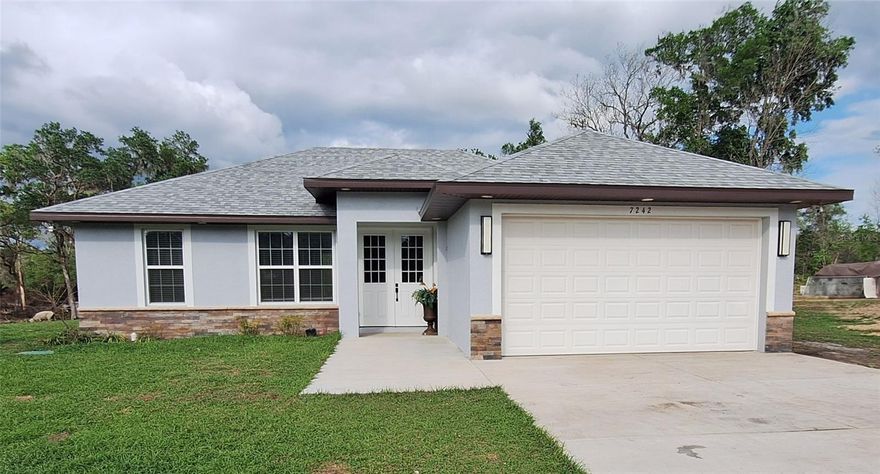 Welcome to Your Private Escape in Ridge Manor Estates. This custom-built home offering 3-bedroom, 2-bathroom sits on a spacious 5.09 acres and features a 2-car garage—offering the perfect blend of comfort, elegance, and room to breathe. Built in 2025, the 1800 sq ft open-concept layout boasts 10-foot ceilings throughout, a tray ceiling in the living room, and sliding glass doors that open to a large open patio. Enjoy peaceful views of trees and wildlife, adding to the serene, nature-filled setting. The modern kitchen flows seamlessly into the living and dining areas, ideal for both everyday living and entertaining. The kitchen features quartz countertops, stainless steel appliances, a breakfast bar, and a pantry, providing both style and functionality.
 The spacious primary suite includes walk-in closet in a private en suite glass door shower, and a double vanity with a quartz countertop. A desirable split floor plan offers two additional bedrooms and a full bath on the opposite side of the home, ensuring privacy for guests or family.

Convenient access to several well-known outdoor destinations, including Withlacoochee State Forest, which offers miles of scenic trails for hiking, biking, and horseback riding, and the popular Webster Westside Flea Market, one of the largest open-air markets in the region and a local weekend destination. Additional nearby attractions include Weeki Wachee Springs State Park, where visitors enjoy kayaking, paddleboarding, and exploring the beauty of its clear spring waters, along with nearby towns that provide shopping, dining, and everyday conveniences, creating a setting that blends quiet residential living with outdoor recreation and accessibility.