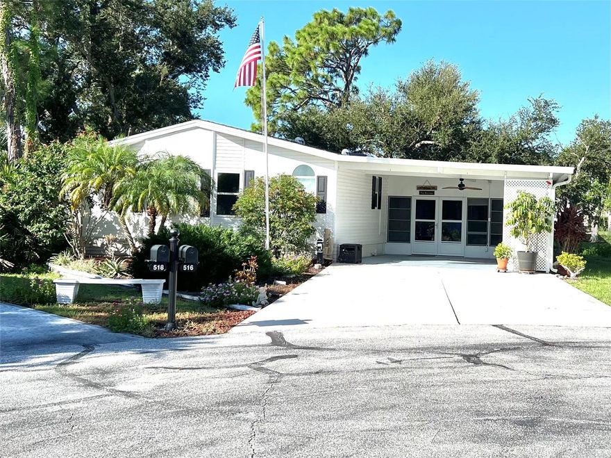 Interior was just FRESHLY PAINTED THROUGHOUT (June 2025). VERY MOTIVATED SELLERS.Florida living at its best with all the amenities you need at an affordable price! This beautiful move in ready Palm Harbor 1999 doublewide manufactured home is located  in the Village at Riverwalk. Mature Pine trees and Palms create the perfect nature resort environment . Location ...Location, this home is only minutes from the Venice ,Englewood beaches  and a short drive to the Spring Training home of the Tampa Bay Rays and Atlanta Braves , shopping and great variety  of restaurants are only minutes away. This home located on a cul-de-sac, offers 3 bedrooms, 2 bathrooms, Florida Room, Inside Laundry room and a workshop , double wide 2 car driveway carport . Enclosed front Porch with a double wide door entrance , Storage cabinets providing you lots storage room and an additional refrigerator included The great room is a combination family room/kitchen .This is a great space for all of your entertainment  with over 476 sq.ft. , a large kitchen island bathed by natural light from the sky light above, built in electrical stove top with it's own exhaust system, with on demand electrical outlets on your island top insures that all of your cooking and baking appliances can be easily used  without having to move around looking for a nearby outlet.This great room opens up with its  vaulted ceilings as an elaborate tray ceiling  becomes the focal point of the family room. Built in oven, solid wood self closing cabinets , microwave , dishwasher, newer  double sink, refrigerator  and ceiling fans throughout the whole house.NEW AC 2024,NEW ROOF (2025) newer double  pane vinyl windows  and a newer electrical water heater. The Village at Riverwalk offers a lifestyle that every retiree dreams of. This 55+ Community village has plenty of amenities for you to enjoy. Heated pool, Clubhouse, Library, fishing dock, canoe/kayak launch, fitness center, tennis / pickleball courts, shuffleboard and nature trail. This friendly and amazing community is also pet friendly, allowing 2 pets up to 50lb each. Monthly fee includes mowing, trash pickup, basic cable and ALL the amenities for ONLY $205.00/month, This move in ready home is priced to sell and waiting for you . Sellers are motivated . Schedule your private showing now . DON'T MISS this one  and  start enjoying your Florida living at its best with all these great amenities only minutes away from the world-renowned Gulf of Mexico beaches.