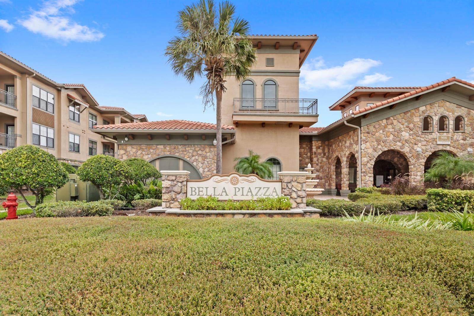 Don't miss the unique opportunity to live in a Paradise!! Welcome to Bella Piazza, a Tuscan-style resort and is great for Air-bnb vacation or leasing long term tenants, or make it your permanent residence! This is a 4 bedroom / 3 bathroom , located on the third floor, the elevator is conveniently located right in front om the door for quick and easy access. Upon entering, to the right, you will find two bedrooms with en-suite bathrooms and a convenient laundry area. To the left, a modern, fully equipped kitchen with stainless steel appliances and granite countertops awaits you, along with two additional bedrooms and a bathroom. Additionally, you will enjoy a comfortable and spacious living-dining area that connects to the kitchen. The jewel of this property is its stunning view of the pool, creating an unparalleled atmosphere of luxury and relaxation. The owners recently replaced the carpets in the home with luxury vinyl plank. NEW AC Unit 2002 installed. This condo is being sold fully furnished and turnkey! The community features two separate pools, one in the main clubhouse area, and another the next building over. The clubhouse requires key access, and has a business center, fitness center, large patio space, and pools. Monthly condo fee includes cable, internet, trash, and water!