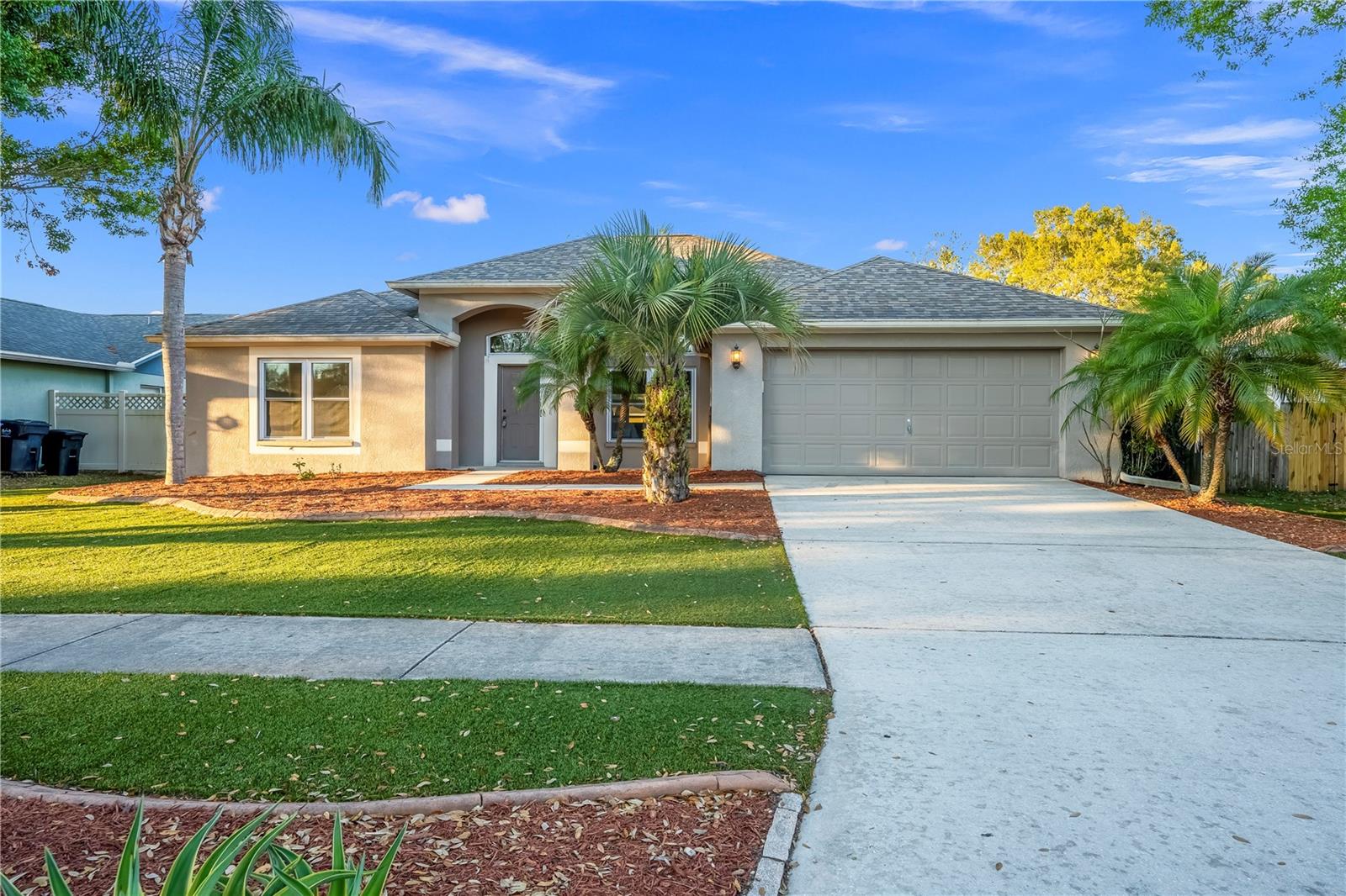 Rare opportunity, less than 3 miles from US-301 and I-75, single-story, in a quiet community with great neighbors. This well-maintained property features a welcoming open floor plan, 4 bedrooms, 2 full baths, and a beautiful landscape with turf grass that you don’t EVER have to water or cut. A huge lanai for your pleasure to have beautiful outdoor dining piped and ready for you to install your hot tub and relax after a long day. There are a lot of expensive features: comfort height toilets, new AC, new water heater, IMPACT WINDOWS (would be $30,000 + upgrade cost), updated landscaping, front window shades that let ample light in but the obscure view from outside, great schools and shops very close! Do you like an updated kitchen? The kitchen was updated with added cabinets with granite countertop, and double stacked upper cabinets to give plenty of kitchen storage and make meal prep a breeze. No HOA or CDD! The house is just the right size and price, buyers who look at this listing will know to expect low maintenance, move-in ready home!