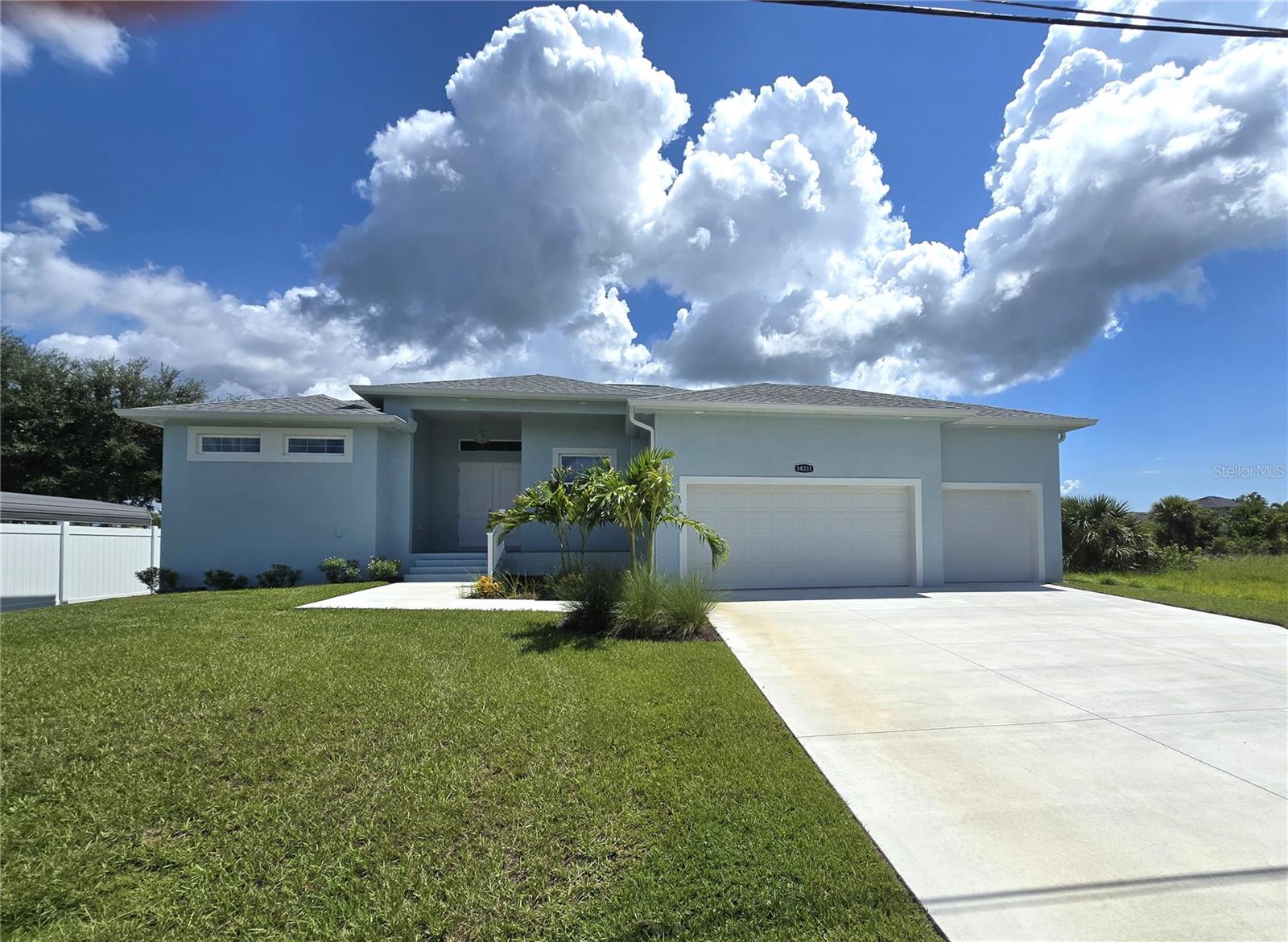 This BRIGHT and AIRY meticulous NEW build 2025! This home has it all: SOUTHERN EXPOSURE, SAILBOAT canal front, PRIVATE lanai with water VIEW, POOL with sun shelf, spacious 3 BEDROOMS w/walk in closets, extra STUDY or craft room, oversized 3 CAR GARAGE, 2 BATHS - all well appointed and ready to make this your private oasis! Plan features an open concept that will surely be an entertainer's delight. With the southern exposure in the backyard area you find yourself enjoying the gorgeous pool overlooking the canal! South Gulf Cove community is a sportsman's paradise and provides a Florida lifestyle that will give you your own private oasis! This home features IMPACT WINDOWS which will provide that extra security and peace of mind! Come be a part of this growing community and make this your perfect Florida getaway! Photos are of home previously built, home was staged and has similar finishes. Book your showing today! Lot next door is also for sale so you can have that extra space for privacy.