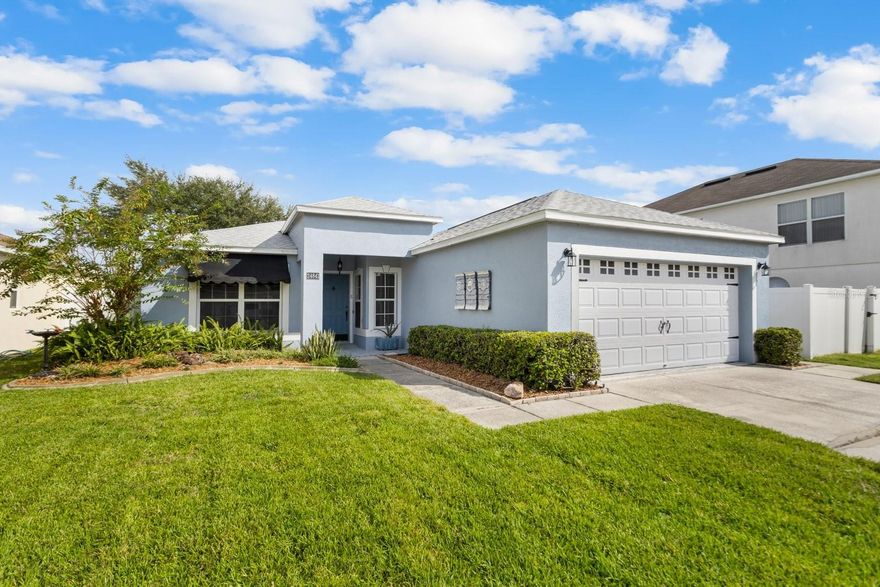 **Price Enhancement Alert***  Welcome to the Enclave, off State Road 54 and Wesley Chapel Blvd. in beautiful Land O’ Lakes, Florida.
Shopping abounds here with the Tampa Premium Outlet full of designer shops and quality restaurants
just across the street. The original owner of this lovely split floor plan, 3 bedroom, 2 bath, 2 car garage
home is being offered at the lowest price in the Enclave.
Upon entering the home you will notice the vaulted ceilings in the living room and the stylish kitchen to
your right, with a chair rail, subway tile backsplash, and a porcelain kitchen sink. Two, yes two, pantries
flank the Whirlpool range and built in microwave. There is room enough for a table and chairs so you
can sit by the window and enjoy your morning coffee. There is also bar seating between the kitchen and
living room. The sliders in the living room open to a screened in lanai.
The primary bedroom has a feature wall, vaulted ceilings, and a walk in closet. The primary bedroom
has an updated tub/shower combination. The two other bedrooms are on the opposite side of the
house and share an updated walk in shower with sliding glass door. There are designer touches
throughout. The generous fenced back yard has a shed for all your lawn and garden needs. There’s plenty of room
for the little ones to play. And NO REAR NEIGHBORS! Additional storage can be found in the attic with access
from a retractable ladder in the garage. The roof is new (2021) and the HVAC system is only 9 months
old. With low HOA fees, this well maintained original owner home will not last! Come view it today!!