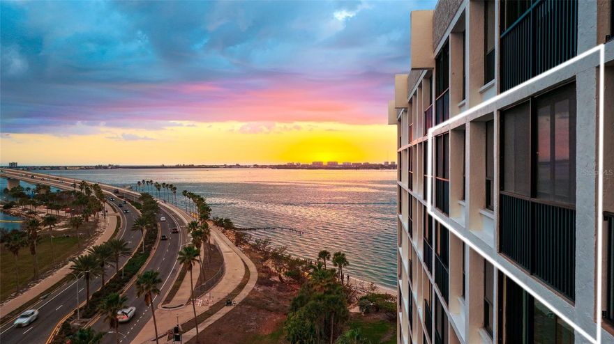 Downtown Sarasota Waterfront Lifestyle! This beautifully high floor 2-bedroom, 2-bathroom condo offers stunning Sarasota Bay views and ringing bridge. With a spacious split floor plan, open kitchen, and two screened-in lanais, you'll enjoy comfort, convenience, and beautiful sunsets. Located at the base of the Ringling Bridge, near Sarasota Arts District, Marina Jack, Bayfront Park, the Farmers Market, world-class dining, shopping, and more. St. Armands Circle and Lido Beach are just across the bridge. The building has fantastic amenities including a private beach, bayside heated pool, fitness center, kayak launch, and covered parking. Additional features include a full washer and dryer in-unit, low maintenance fees, and recent building upgrades such as new windows, railings, landscaping, and exterior paint. Condo is ready for your designer touch or to enjoy as-is.