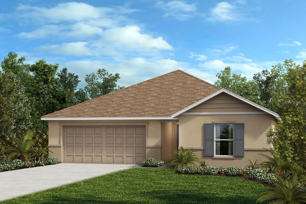 This lovely, single-story home showcases an open floor plan with tile flooring and a great room that boasts volume ceilings. Enjoy the convenience of a dedicated laundry room with direct garage access. The modern kitchen is equipped with an island, 36-in. upper cabinets, granite countertops, a Moen® chrome faucet, a Kohler® stainless steel sink and Whirlpool® stainless steel appliances. Relax in the primary suite, which features a walk-in closet and connecting bath that offers a dual-sink vanity, linen closet and walk-in shower with tile surround. Enjoy the outdoors on the covered back patio.