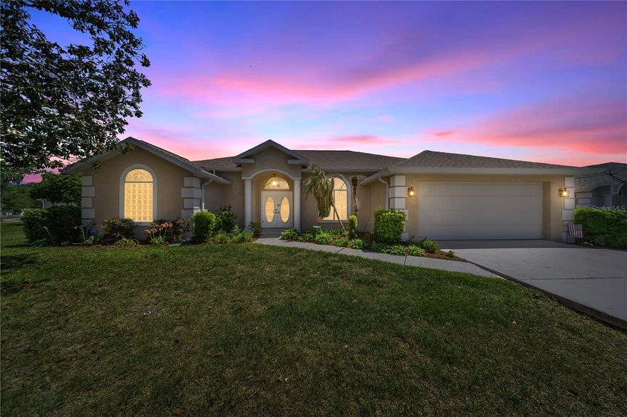 One or more photo(s) has been virtually staged. Now offered under $300K, this beautiful Sago Palm model sits right on the golf course, showcasing some of the most stunning views in the community. From the moment you arrive, you’ll appreciate the grand double-door entry—making move-ins effortless—along with soaring vaulted ceilings and a desirable split floor plan. The home offers both a formal dining area and a separate eat-in space within the fully remodeled kitchen. The kitchen is truly a showstopper, featuring stylish two-toned cabinetry, granite countertops, white shaker uppers with crown molding, a tasteful backsplash, and a newer stainless steel appliance package. Natural light pours in throughout the home, with picturesque golf course views visible from nearly every window and sliding glass door. This 3-bedroom, 2-bath home with a 2-car garage also includes a spacious sunroom and a screened-in lanai, creating the perfect blend of indoor and outdoor living. Unwind while enjoying the peaceful setting and charming koi pond. Recent updates include a 50-gallon electric water heater (2023), a 3.5-ton 16 SEER TRANE HVAC system (2022), and a roof replacement in 2013 with plenty of life expectancy remaining. The home also features brand-new luxury vinyl plank flooring and newer carpet in the bedrooms. Conveniently located near the Ocala Palms clubhouse and 5 Star restaurant, with Publix just across the street and quick access to the World Equestrian Center and I-75. This golf cart-friendly community makes getting around easy and enjoyable. Community Amenities: Enjoy resort-style living in this premier country club community featuring an 18-hole golf course, driving range, and putting green. The impressive 19,000 sq ft clubhouse offers a fully equipped fitness center, outdoor Olympic-sized pool and hot tub, and a heated indoor pool. Additional amenities include card rooms, an arts and crafts studio, ballroom, library, and game rooms. Outdoor recreation options abound with bocce ball, shuffleboard, walking and biking trails, horseshoe pits, and beautifully maintained croquet lawns.