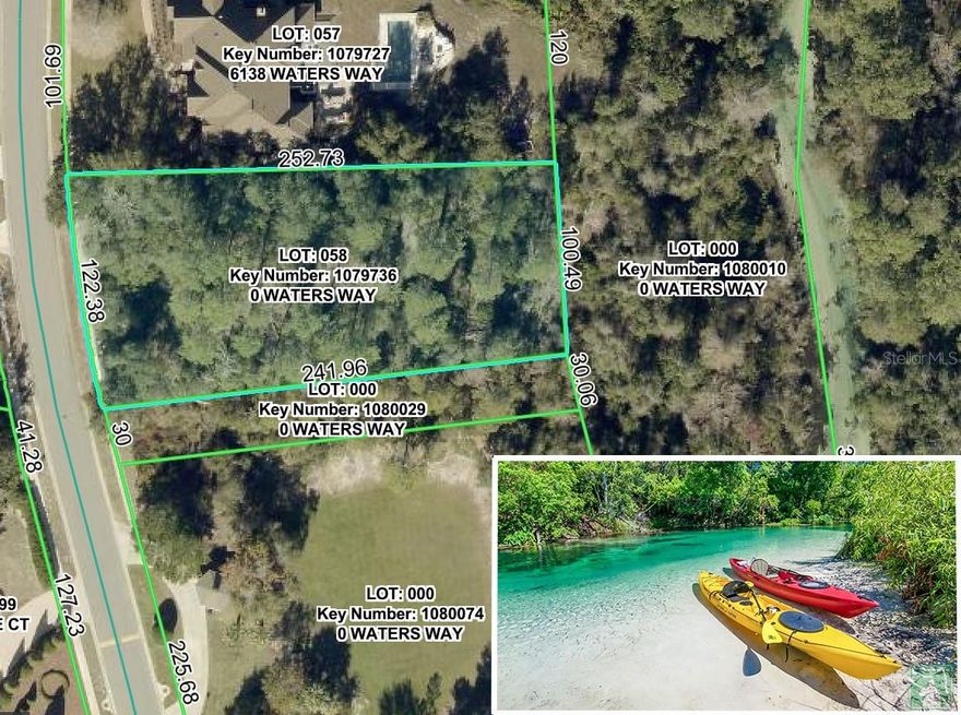 RARE OPPORTUNITY!! Build your dream home on a lot with access to the UPPER PART of the crystal-clear Weeki Wachee River!! Swim with manatees from your backyard!! NO REAR NEIGHBORS!! NO NEIGHBORS ON ONE SIDE!! This lot is located in the gated community of The Waters of Weeki Wachee and is one of only 3 lots left on the river-side with a walkway to the river and access to the community's private river park!! Kayak, paddle-board, and swim in some of the clearest, cleanest, most natural, most wonder-struct parts of the spring-fed Weeki Wachee River. Crystal clear waters, white sandy bottoms, just beautiful breath-taking Mother Nature in your backyard with NO FLOOD ZONE. Over a half acre (.63 of an acre)! Public water and public sewer hook-up! Paved private roads! Tennis/pickleball courts, basketball court, underground power and utilities, sidewalks for taking walks! 

Located 10 minutes from Oak Hill Hospital. 17 minutes to Tampa General Hospital Brooksville. 20 minutes to Bayonet Point Hospital. 

Close to everything!! Shoppes, restaurants, hospitals, schools...everything!! 15 minutes to the sunsets at Pine Island, boating and fishing!! Less than 10 minutes to the Suncoast Parkway for quick and easy access to Tampa International Airport and for all the fun that Tampa Bay has to offer!! 1 hour + to TOP US BEACHES!! 1.5 hours to Disney World and Universal Studios and all the theme parks!!
