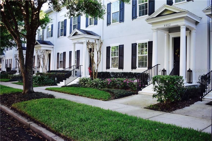 "One-of-a-kind" ISSA townhouse on a highly sought-after street that has been updated with a very clean and classic touch! This larger 28-foot width property was designed to feel like a larger home throughout.  The 3-bedroom/2.5 bathroom floor plan has a LARGE backyard area, offering ample private outdoor space. Owner has put over $65K in upgrades in addition to the already modern updates that make this plan feel so lovely! Upgrades include: thermal/shatterproof windows, top of the line Trane XV2oi HVAC, incredible brick courtyard and upgraded landscaping, Electric Screen enclosing Patio...so much more to see on attached PDF! Layout is inviting as you enter the home to an open Foyer, Living and Dining Room, with a refined architectural feature of interesting ceiling beams to outline the rooms. The solid hardwood floors include a decorative outline in the Foyer. Kitchen includes decorative but timeless tile with a cobblestone border, and an additional Family Room and Breakfast Nook. The Back Patio and Courtyard are truly a sight--feels like you are at a resort getaway! Upstairs includes a large Master Bedroom with ensuit, two additional Bedrooms with Hallway Bathroom and upstairs Laundry with GE washer & Dryer included. Home is walking distance to the shops and restaurants of Baldwin Park's downtown area, while nestled on a quiet street with center green space/median. This is one home that has all the best that Baldwin Park has to offer!